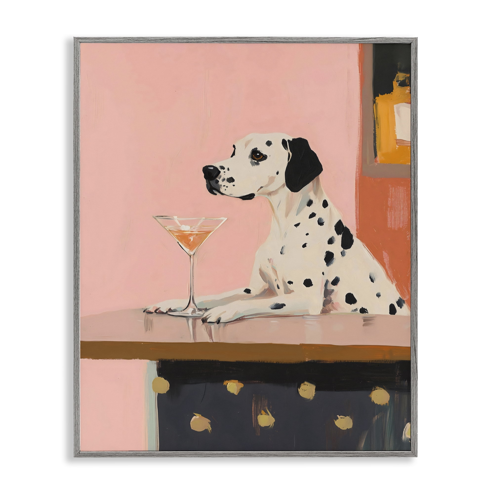 Stupell Industries Dalmatian at Cocktail Bar Gray Framed Giclee Art, design by The Prints Vibe