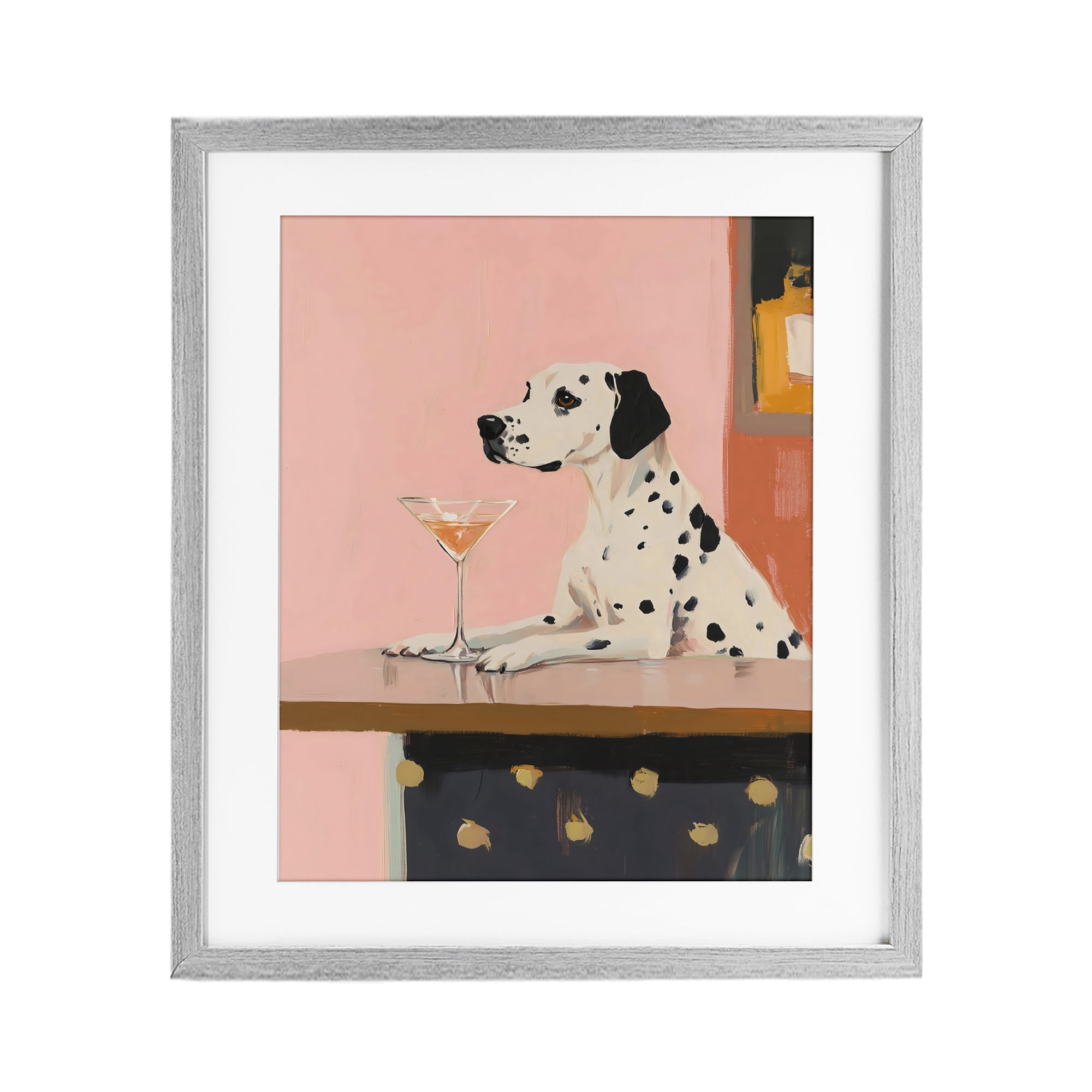 Stupell Industries Dalmatian at Cocktail Bar Gray Framed Print Under Glass, design by The Prints Vibe