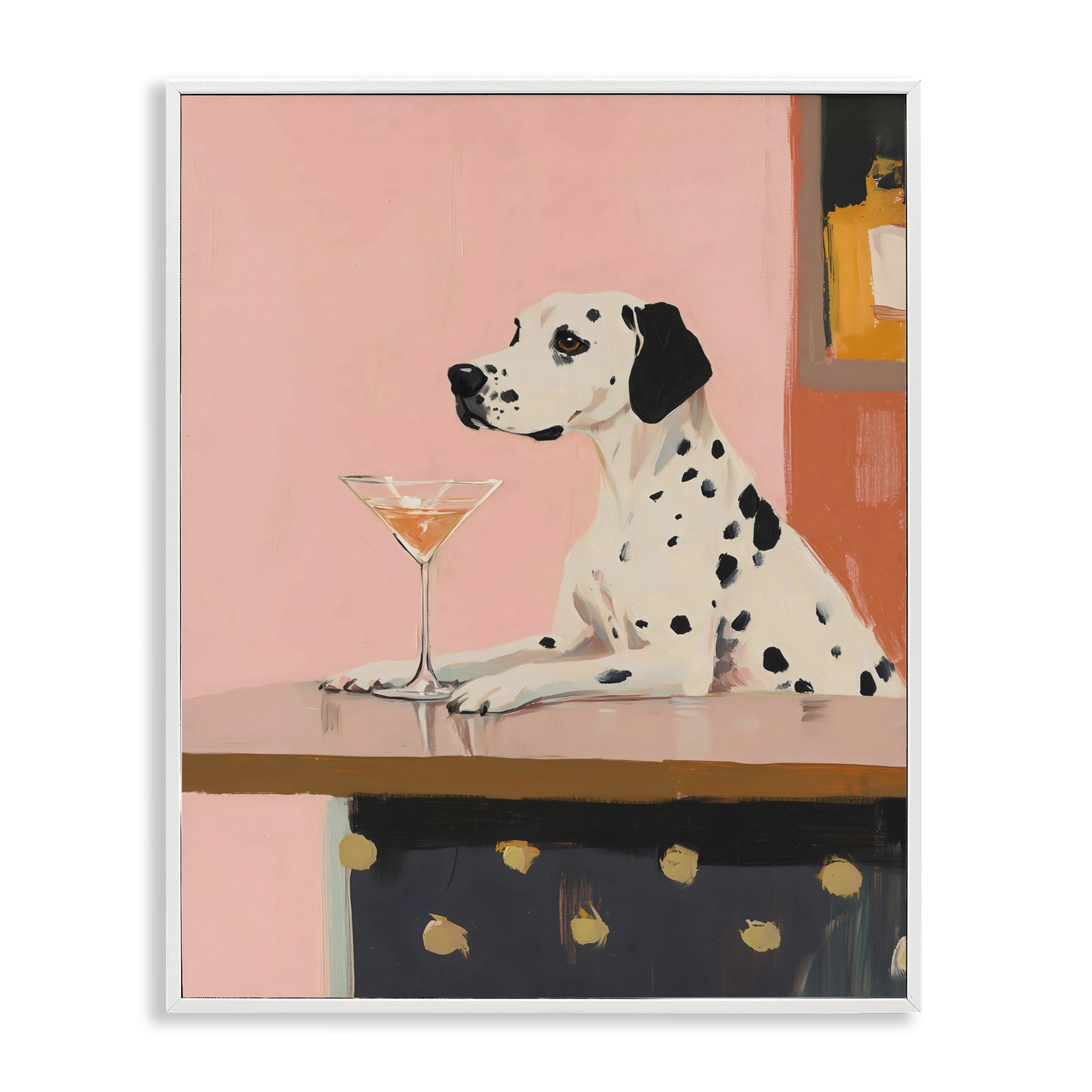 Stupell Industries Dalmatian at Cocktail Bar White Framed Giclee Art, design by The Prints Vibe