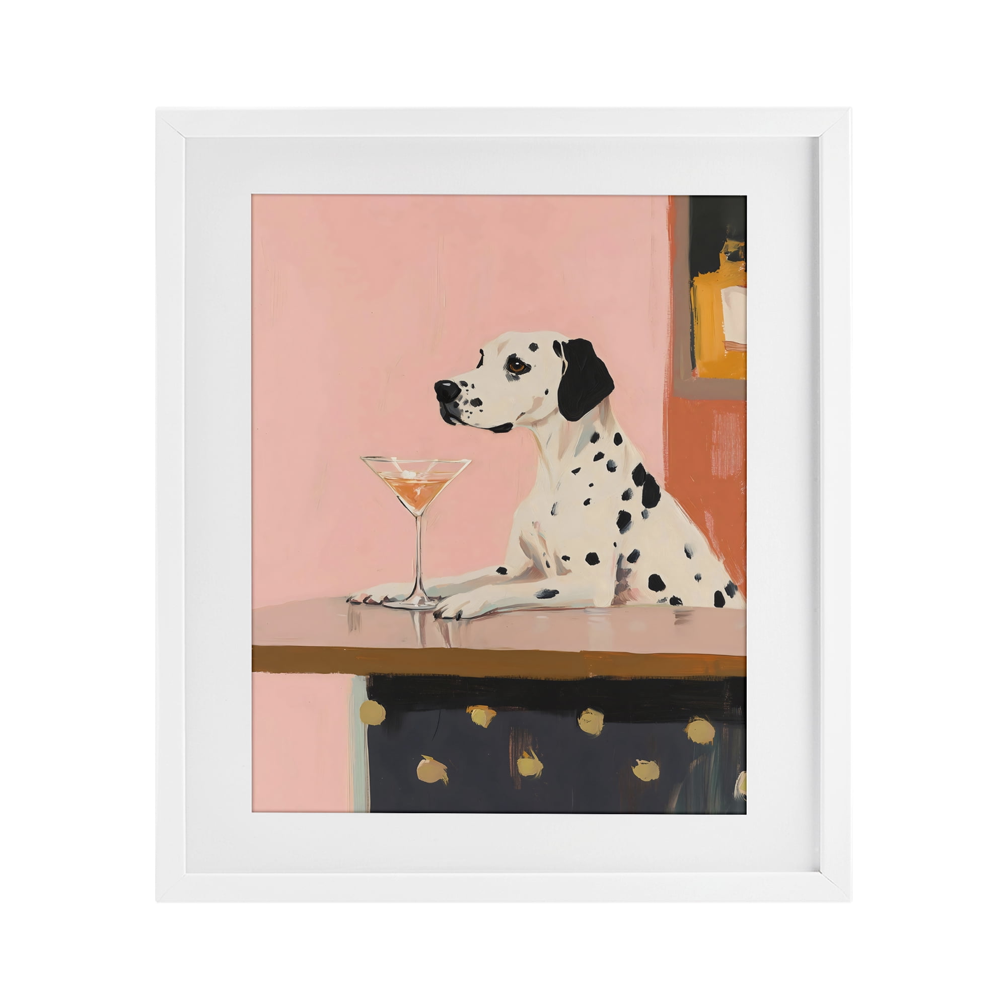 Stupell Industries Dalmatian at Cocktail Bar White Framed Print Under Glass, design by The Prints Vibe