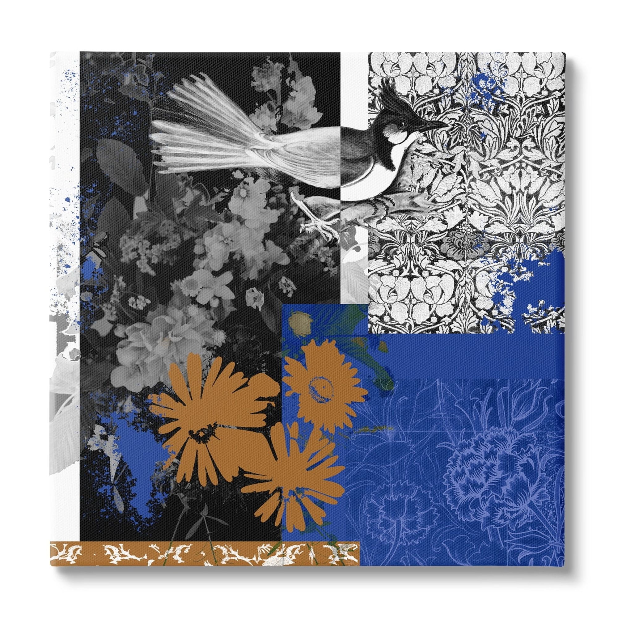 Stupell Industries Damask Patterned Jay Bird Collage Animals & Insects Painting Gallery Wrapped Canvas Print Wall Art