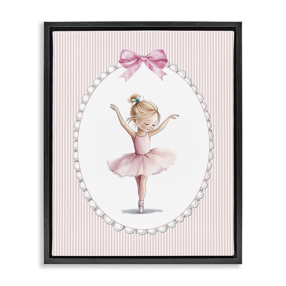 Stupell Industries Cottage Dance Pink Ballerina Black Floating Frame Canvas Art, 17 x 21, by Christine Simpson Art