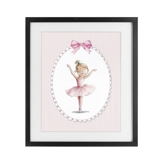 Stupell Industries Cottage Dance Pink Ballerina Black Framed Print Under Glass, 13 x 16, by Christine Simpson Art