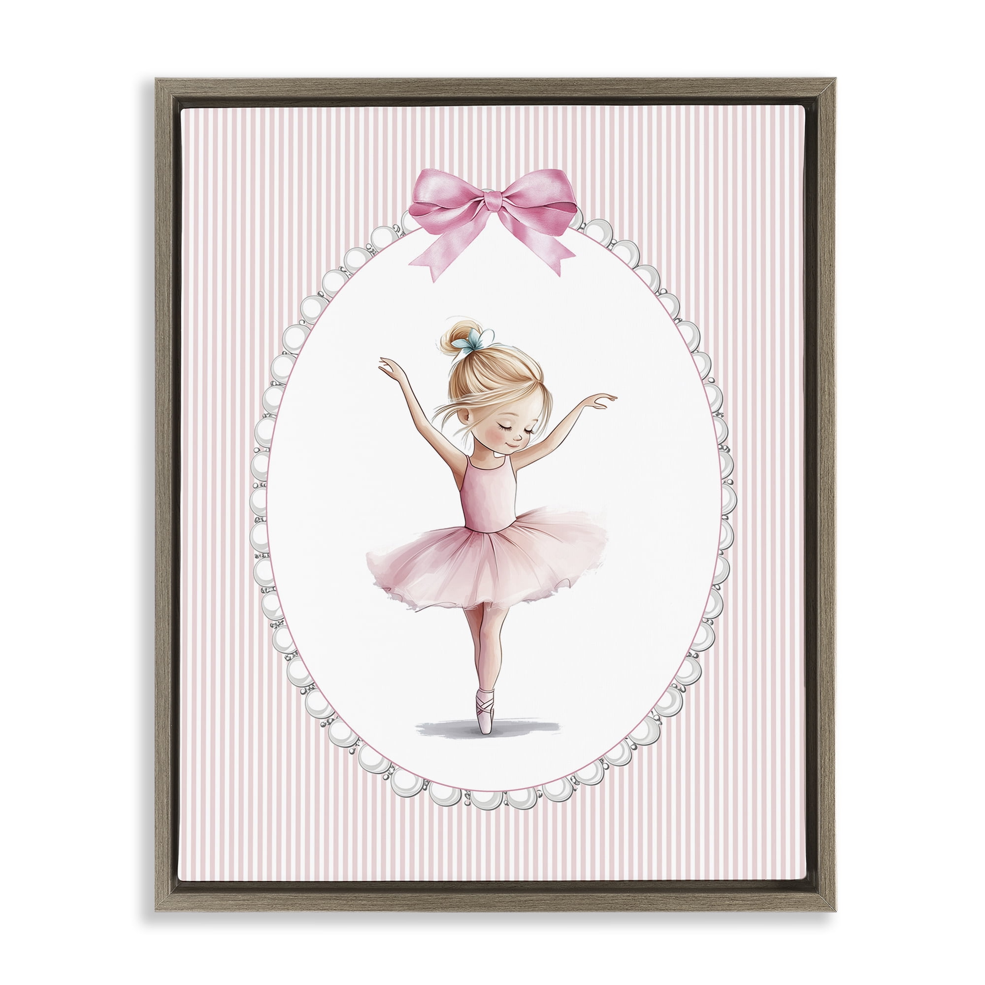 Stupell Industries Dance Pink Ballerina Brown Framed Floater Canvas Wall Art, design by Christine Simpson Art