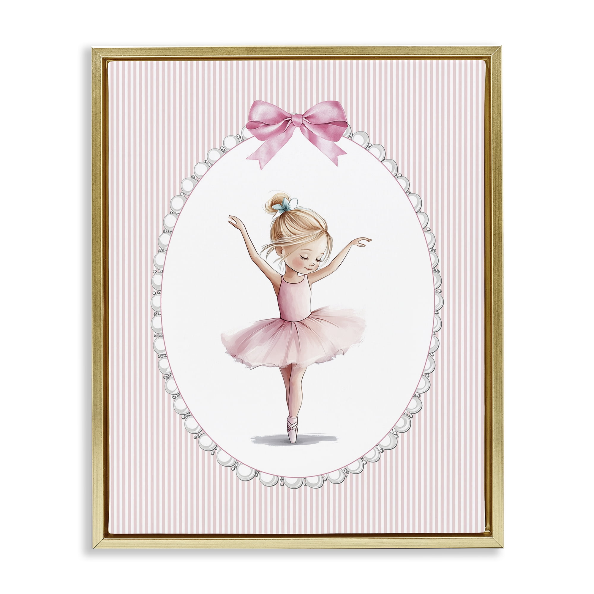 Stupell Industries Dance Pink Ballerina Gold Framed Floater Canvas Wall Art, design by Christine Simpson Art