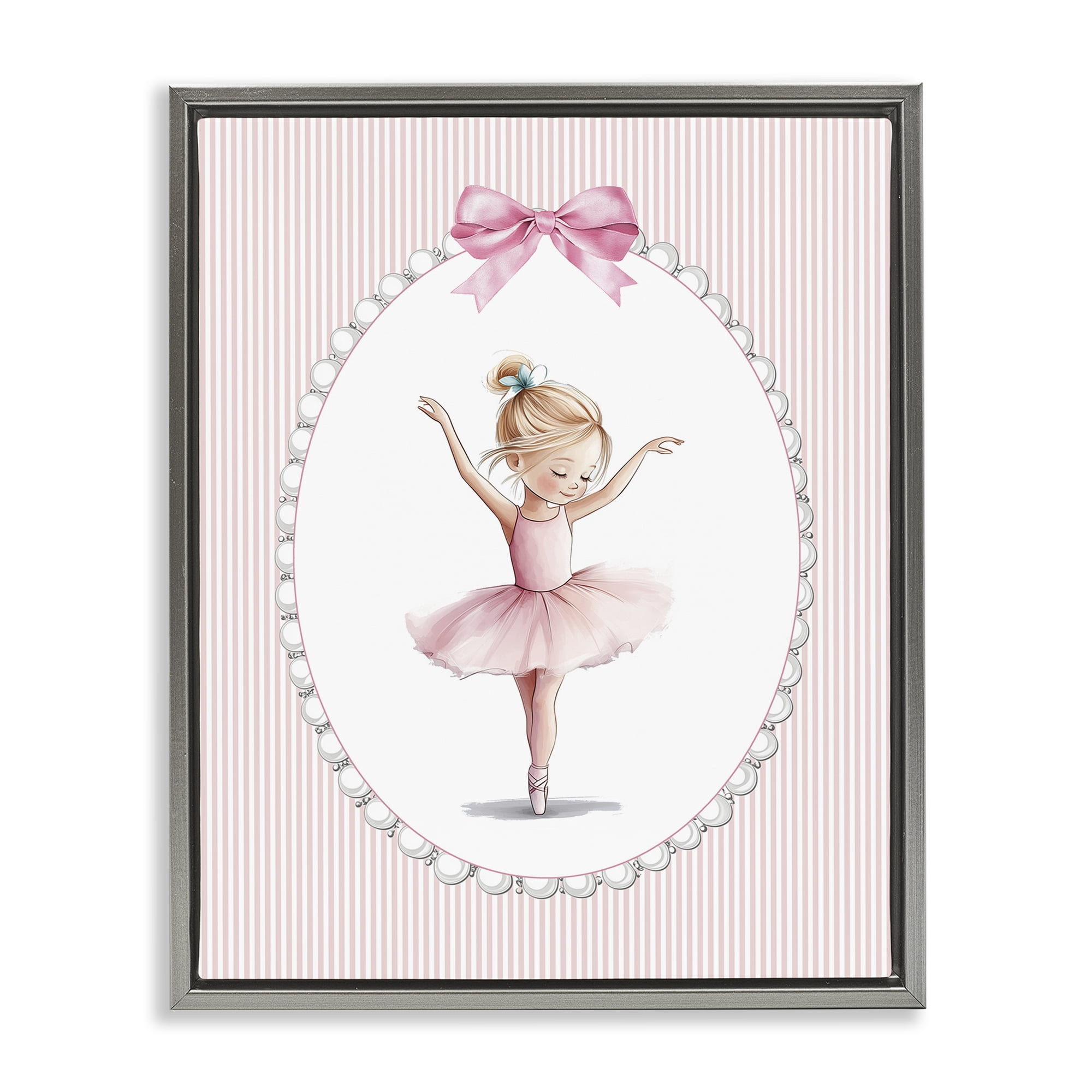 Stupell Industries Dance Pink Ballerina Gray Framed Floater Canvas Wall Art, design by Christine Simpson Art