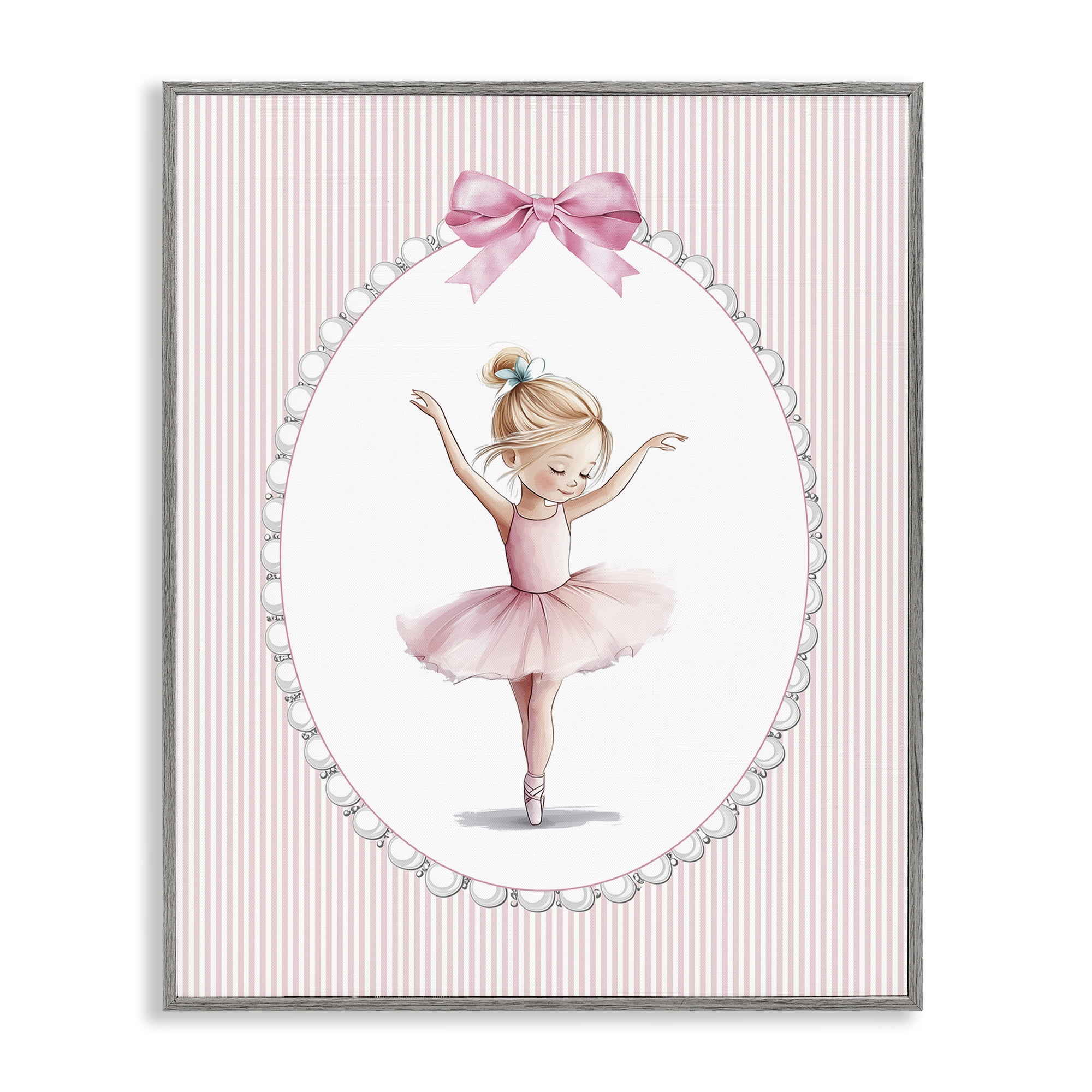 Stupell Industries Dance Pink Ballerina Gray Framed Giclee Art, design by Christine Simpson Art