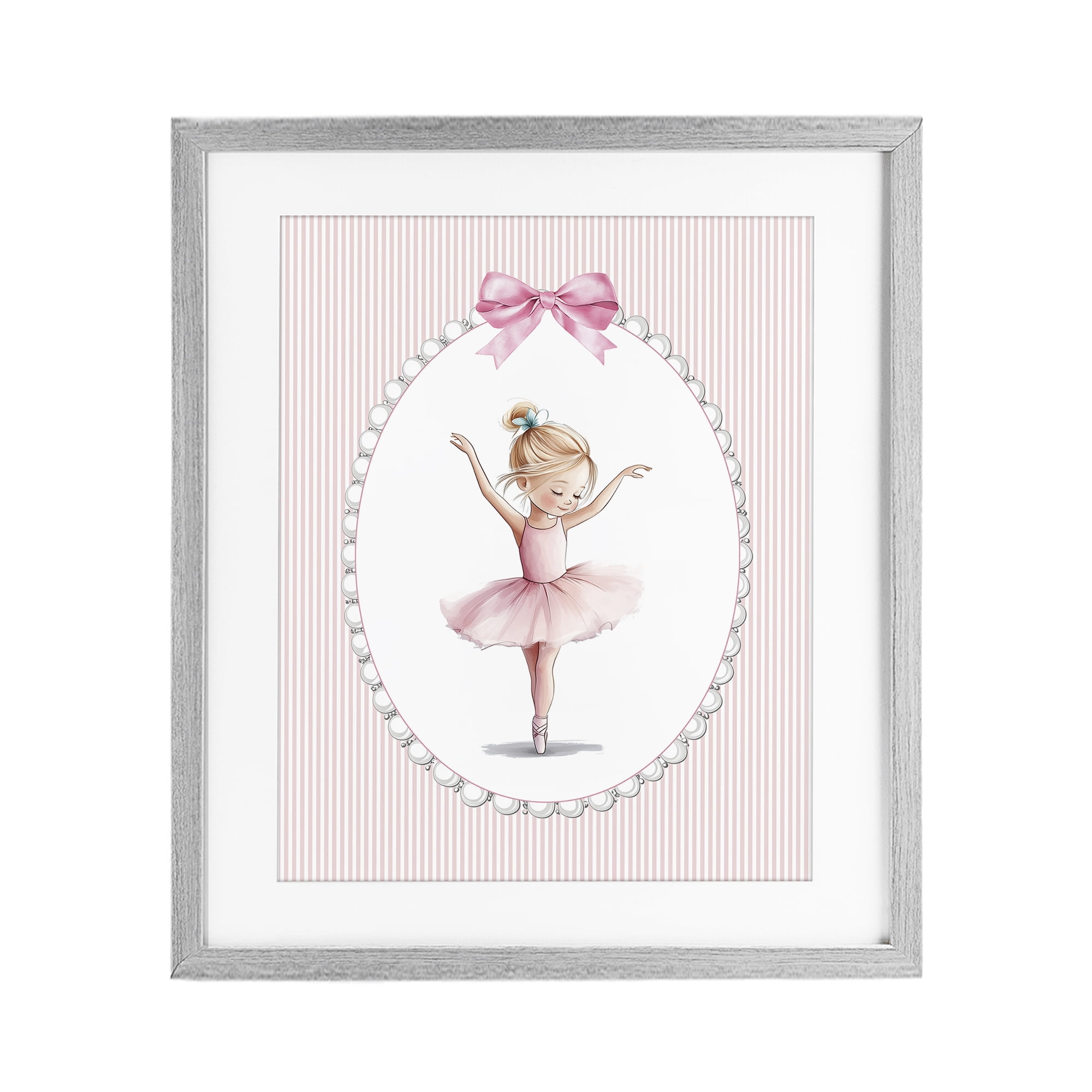 Stupell Industries Dance Pink Ballerina Gray Framed Print Under Glass, design by Christine Simpson Art