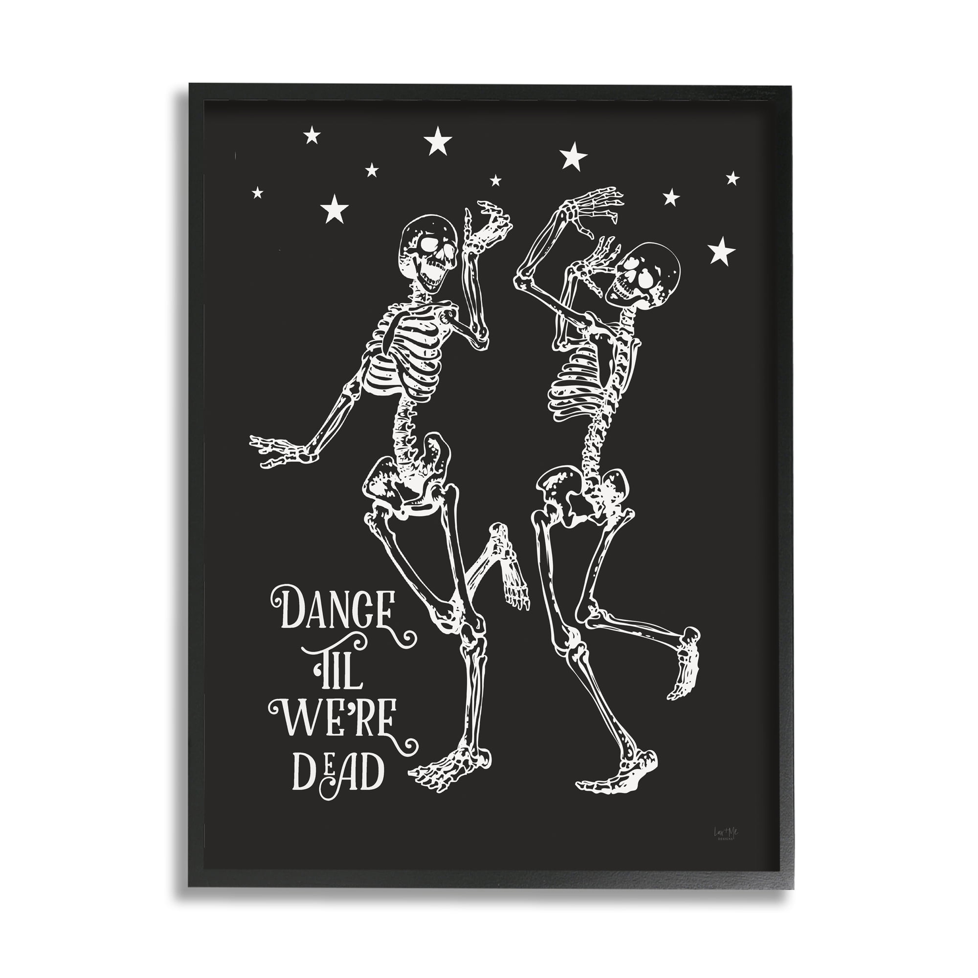 Stupell Industries Dance 'Til We're Dead Skeletons Holiday Painting Black Framed Art Print Wall Art, 16 x 20