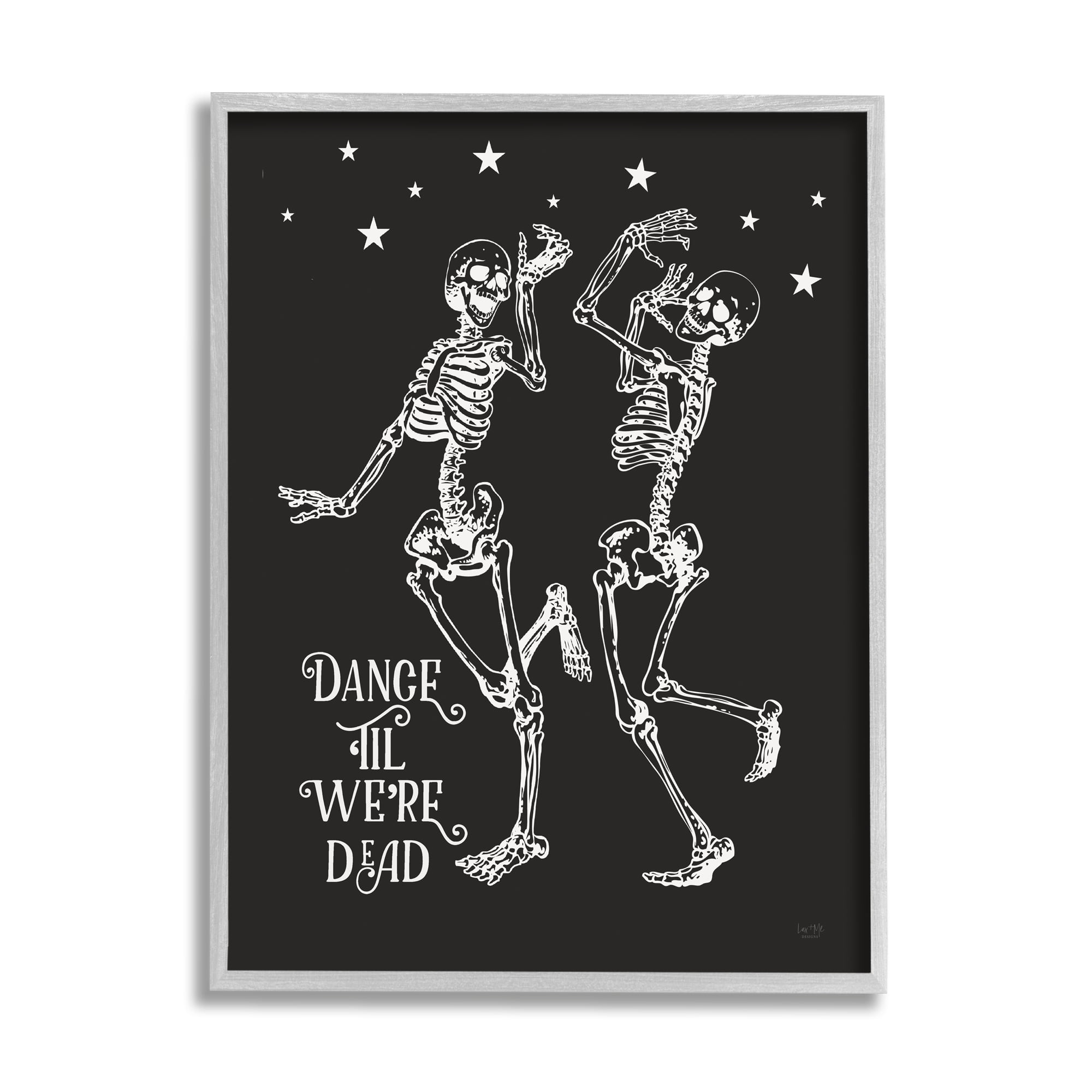 Stupell Industries Dance 'Til We're Dead Skeletons Holiday Painting Gray Framed Art Print Wall Art, 16 x 20