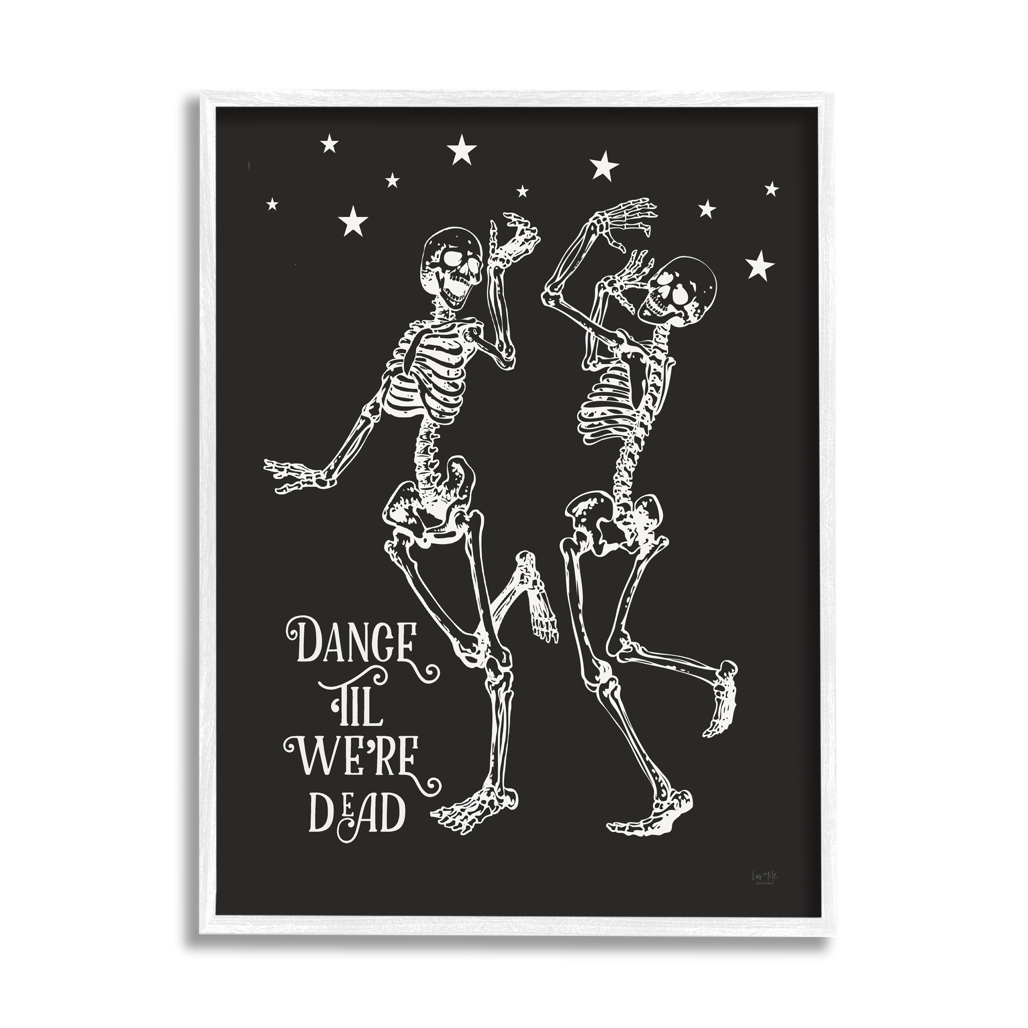 Stupell Industries Dance 'Til We're Dead Skeletons Holiday Painting White Framed Art Print Wall Art, 24 x 30