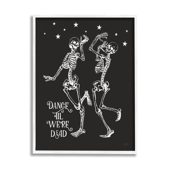 Stupell Industries Dance 'Til We're Dead Skeletons Holiday Painting White Framed Art Print Wall Art, 24 x 30
