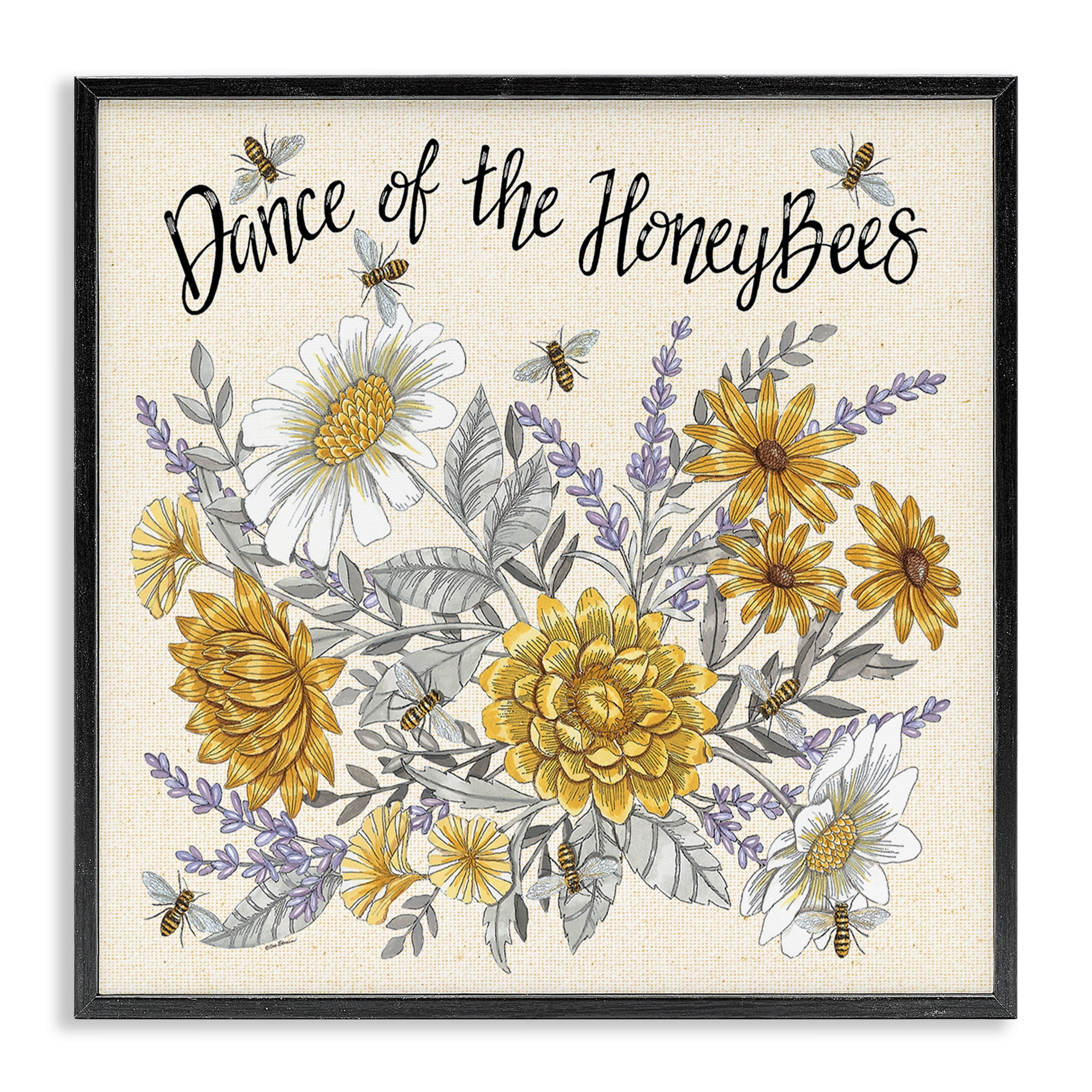 Stupell Industries Dance of Honeybees Plants & Flowers Painting Black Framed Art Print Wall Art, 12 x 12
