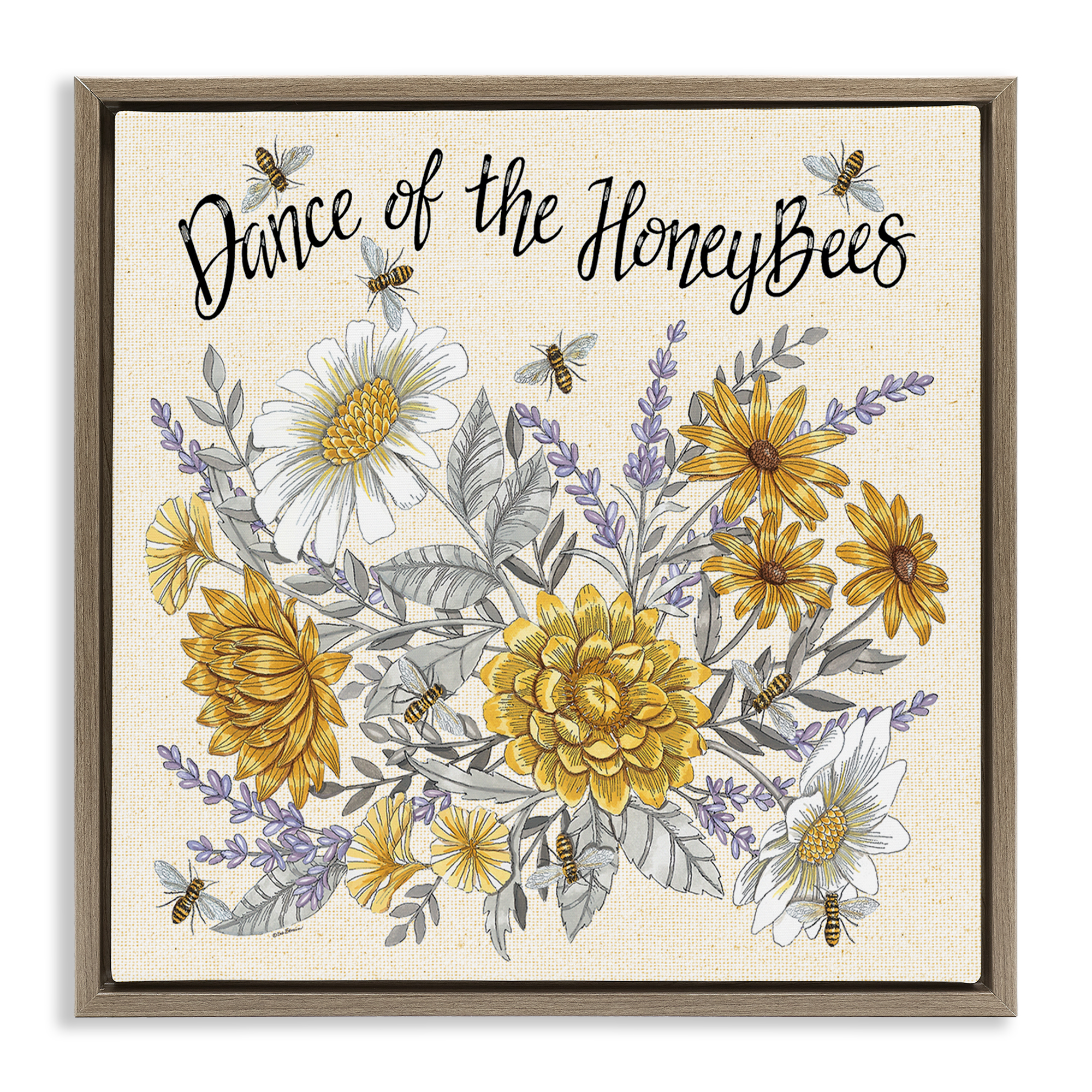 Stupell Industries Dance of Honeybees Plants & Flowers Painting Brown Floater Framed Canvas Art Print Wall Art, 25 x 25