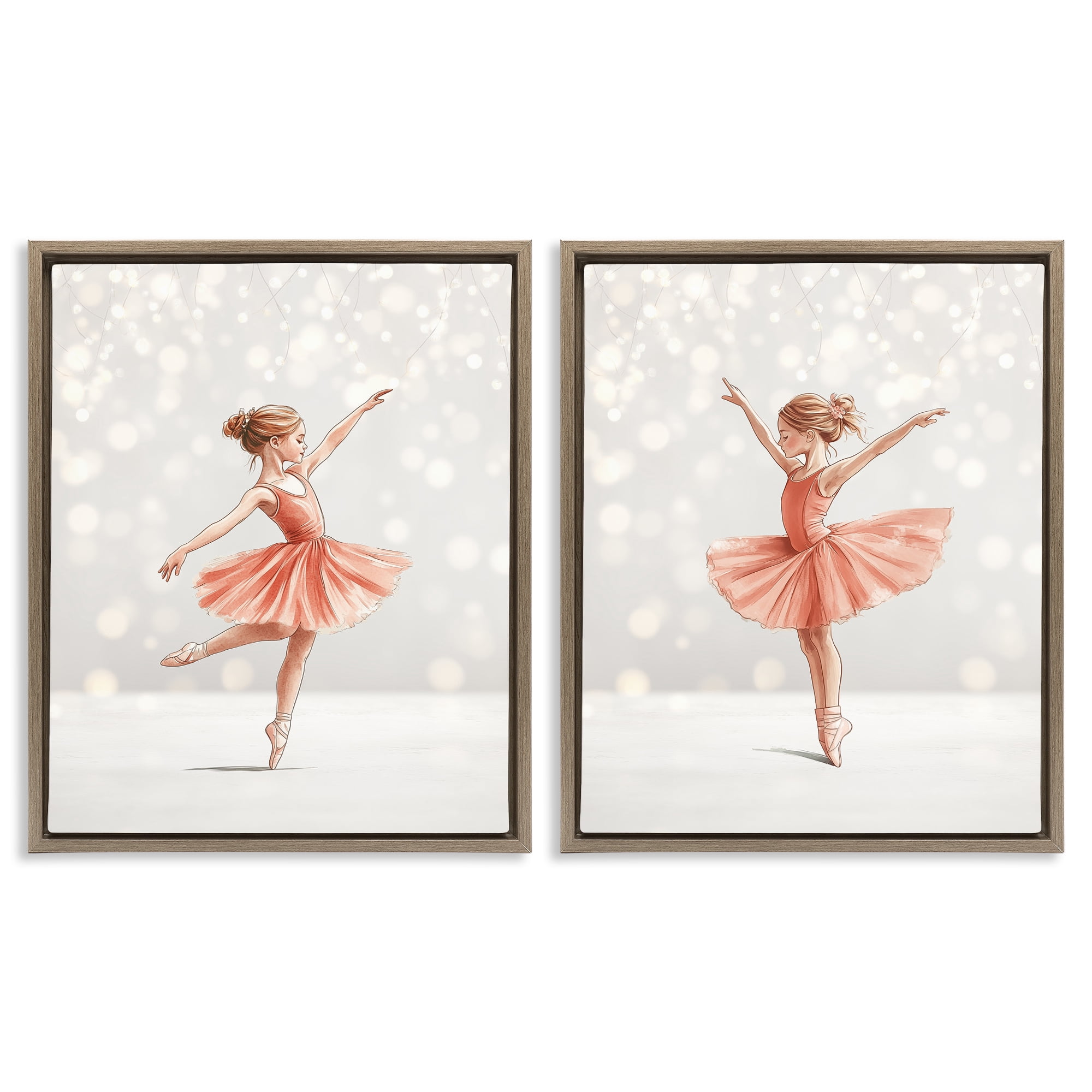 Stupell Industries Dancers In The Light 2 Piece Brown Framed Floater Canvas Set, design by Christine Simpson Art
