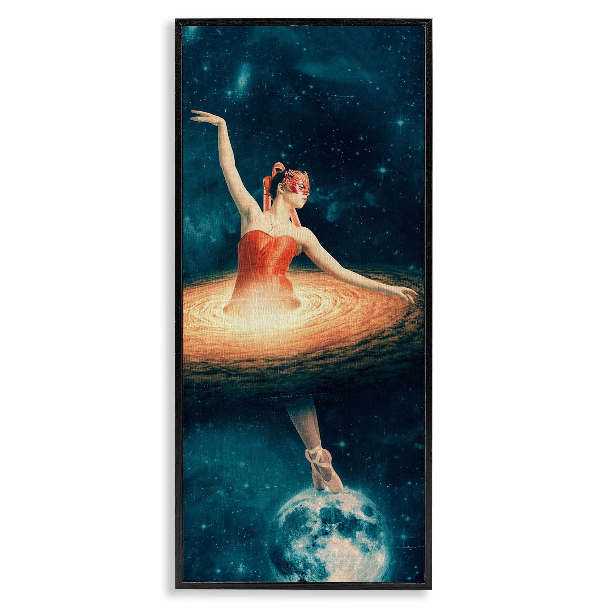 Stupell Industries Dancing Ballerina Red Nebula Dress Moon Outer Space Framed Wall Art, 13 x 30, Design by Paula Belle Flores