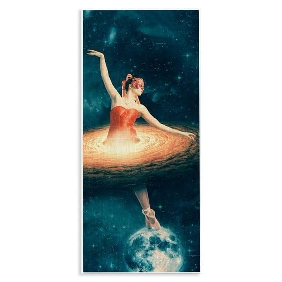 Stupell Industries Dancing Ballerina Red Nebula Dress Moon Outer Space Wood Wall Art, 7 x 17, Design by Paula Belle Flores