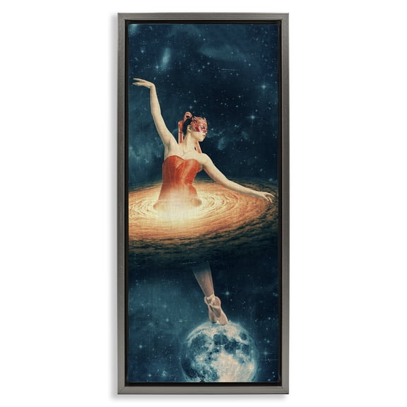 Stupell Industries Dancing Ballerina Surreal Nebula Dress Abstract Painting Gray Floater Framed Canvas Art Print Wall Art, 11 x 25