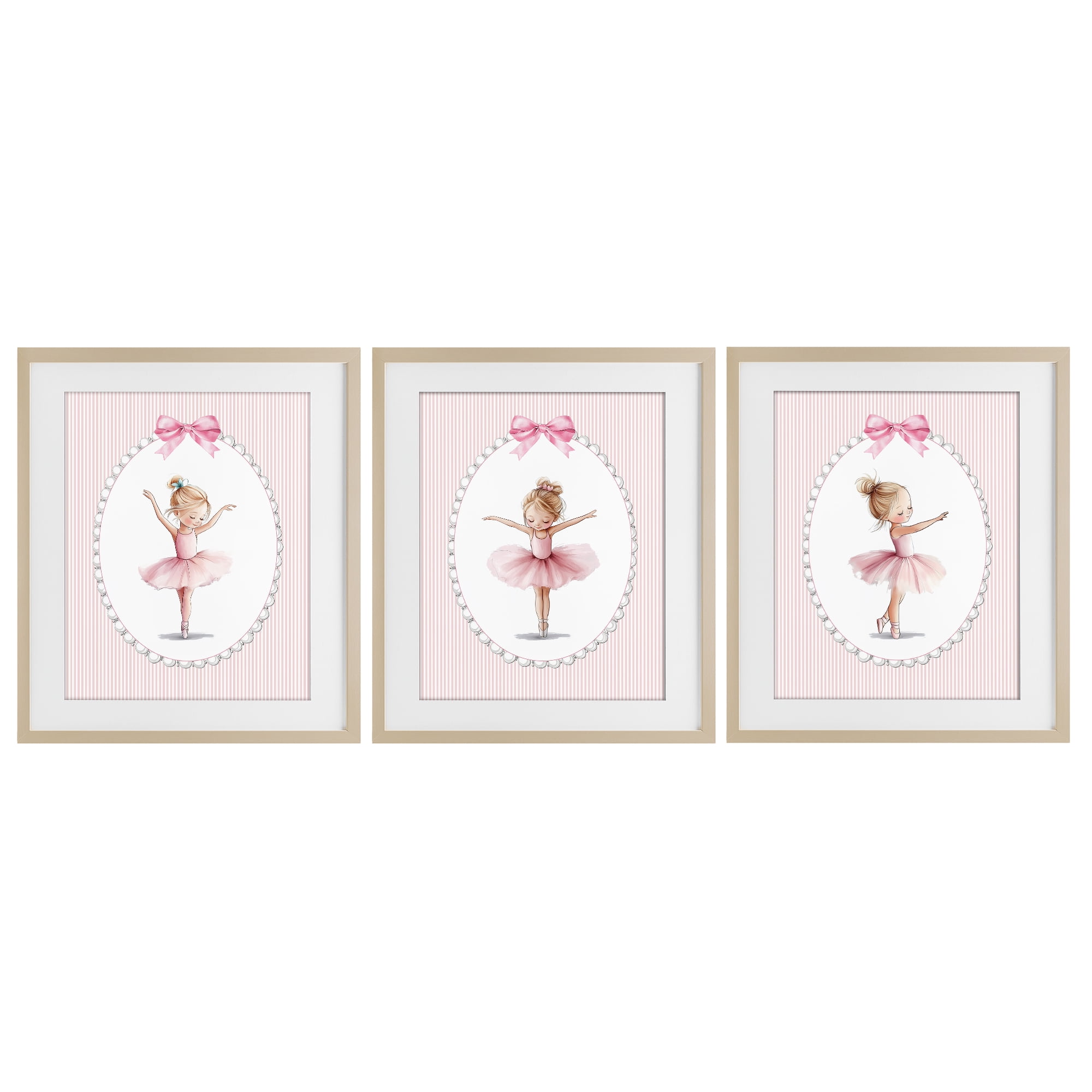 Stupell Industries Dancing Ballerinas in Pink 3 Piece Birch Framed Print Under Glass Set, design by Christine Simpson Art
