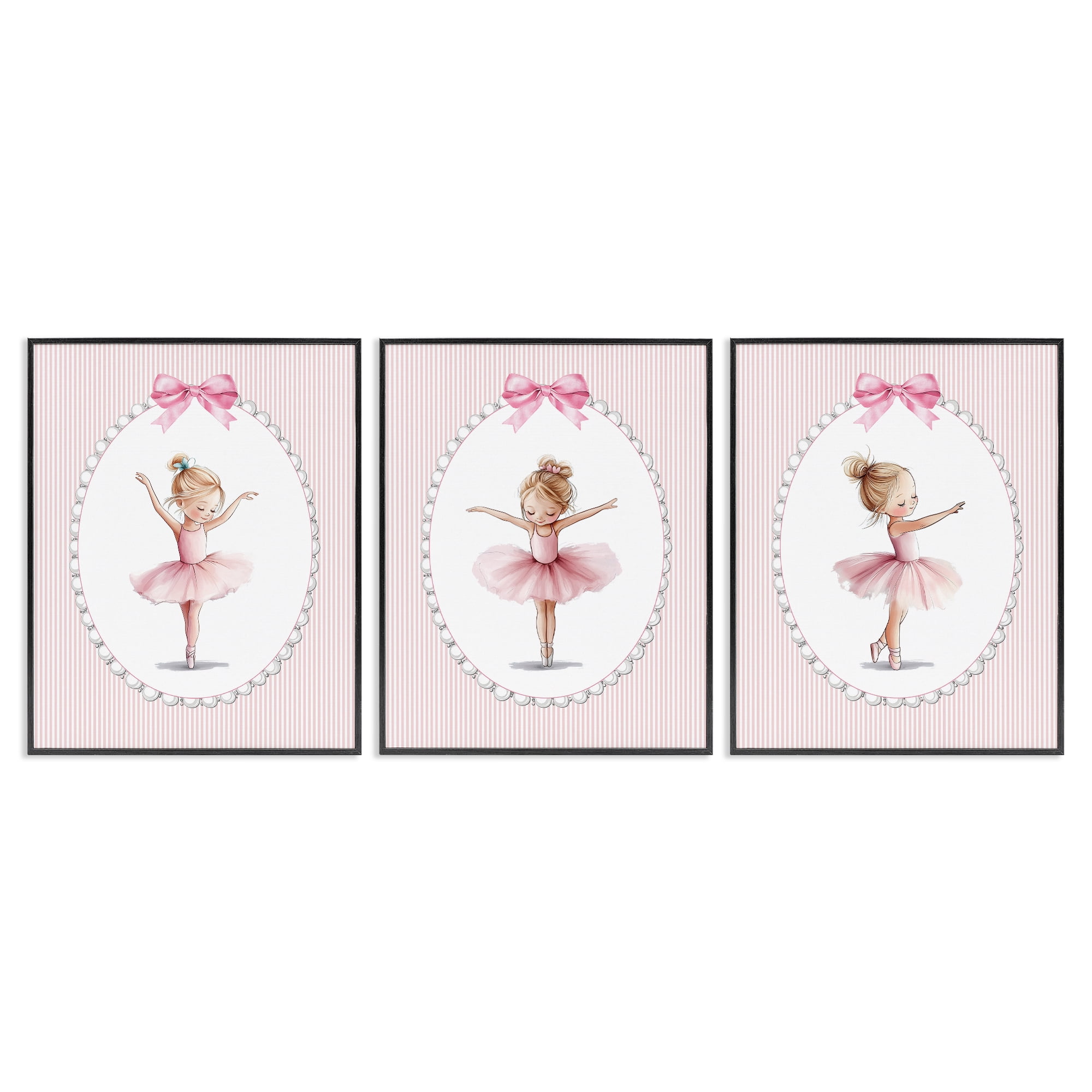 Stupell Industries Dancing Ballerinas in Pink 3 Piece Black Framed Giclee Art Set, design by Christine Simpson Art