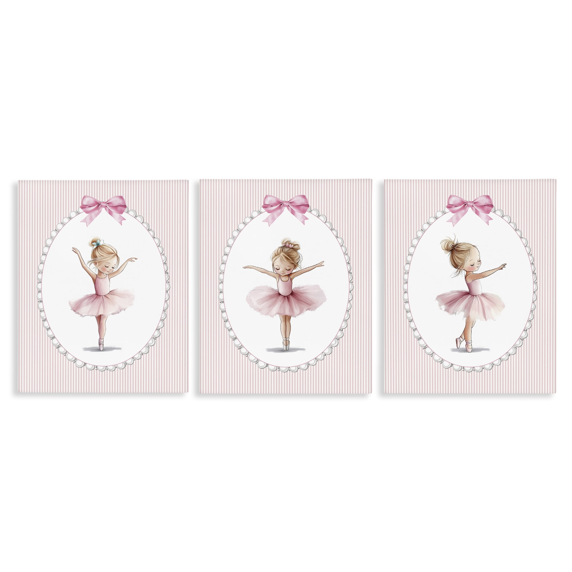 Stupell Industries Dancing Ballerinas in Pink 3 Piece Canvas Wall Art Set, design by Christine Simpson Art