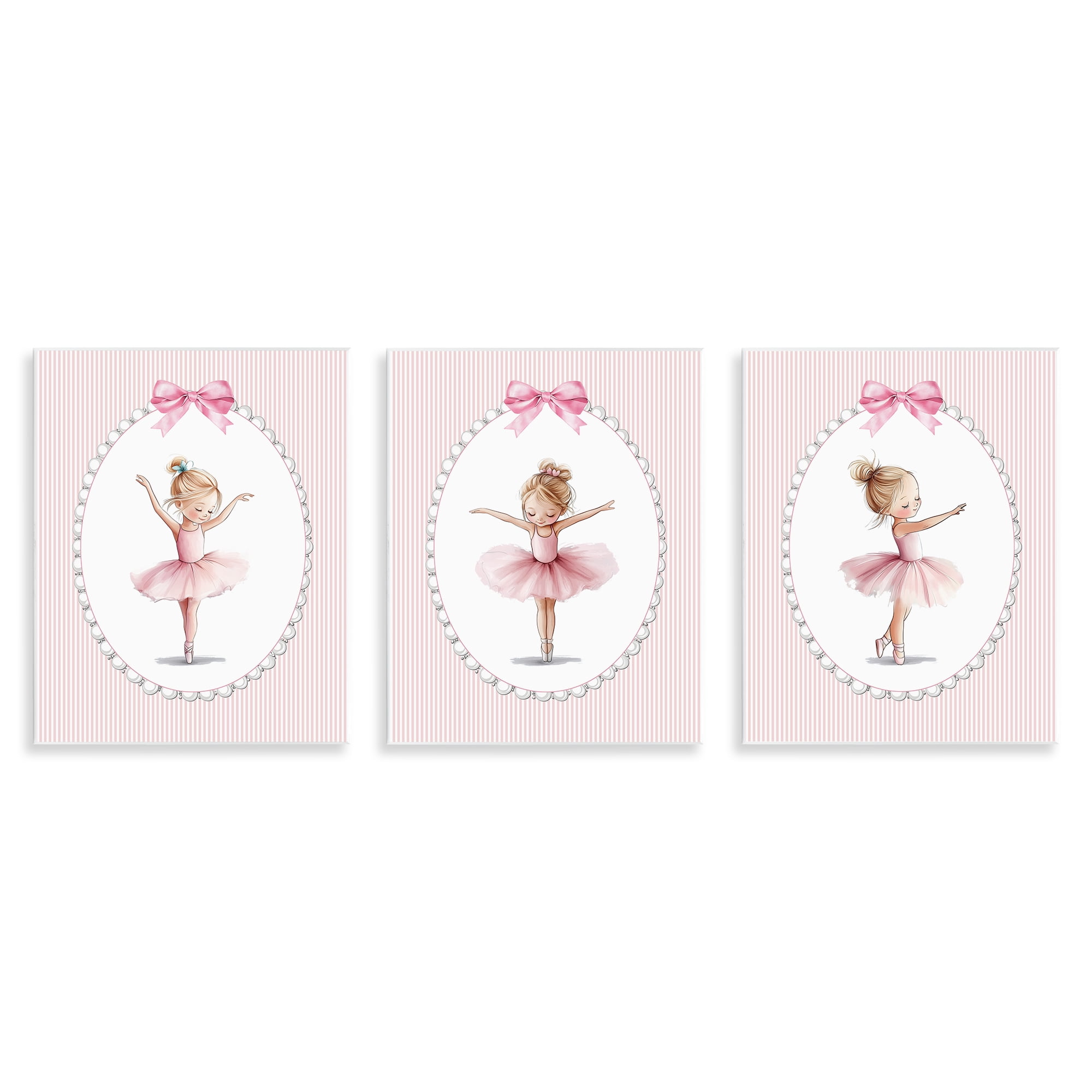 Stupell Industries Dancing Ballerinas in Pink 3 Piece Wall Plaque Art Set, design by Christine Simpson Art
