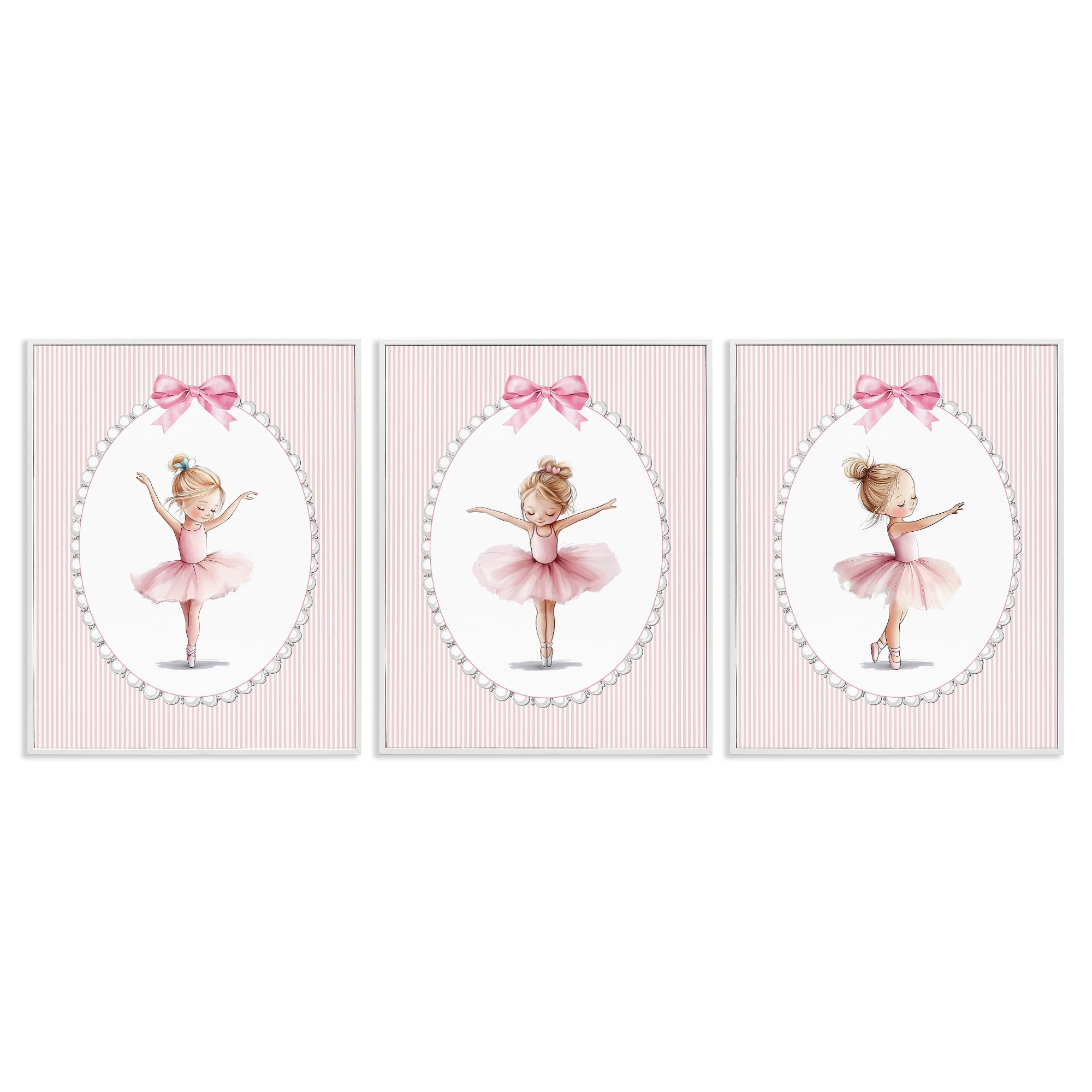 Stupell Industries Dancing Ballerinas in Pink 3 Piece White Framed Giclee Art Set, design by Christine Simpson Art