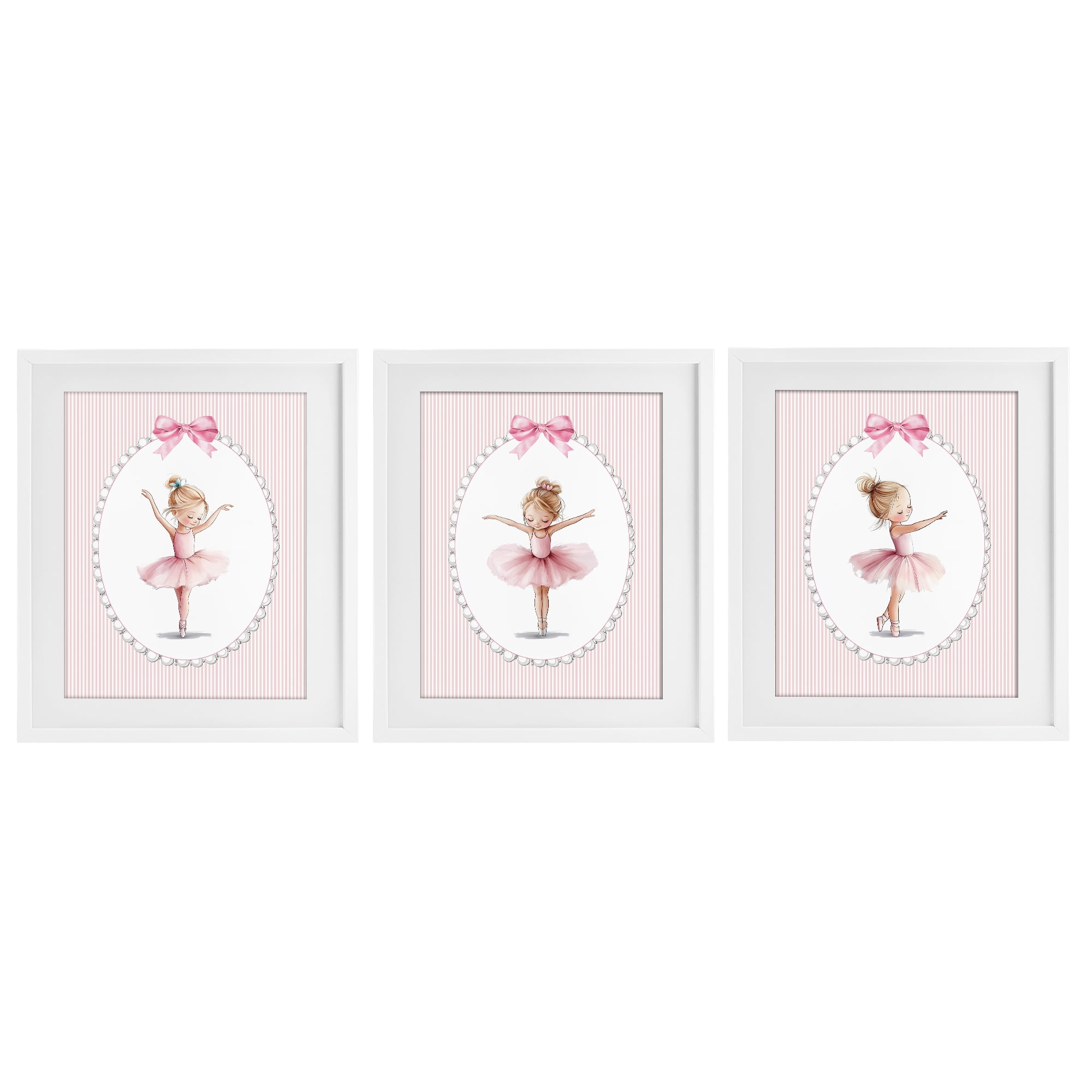 Stupell Industries Dancing Ballerinas in Pink 3 Piece White Framed Print Under Glass Set, design by Christine Simpson Art