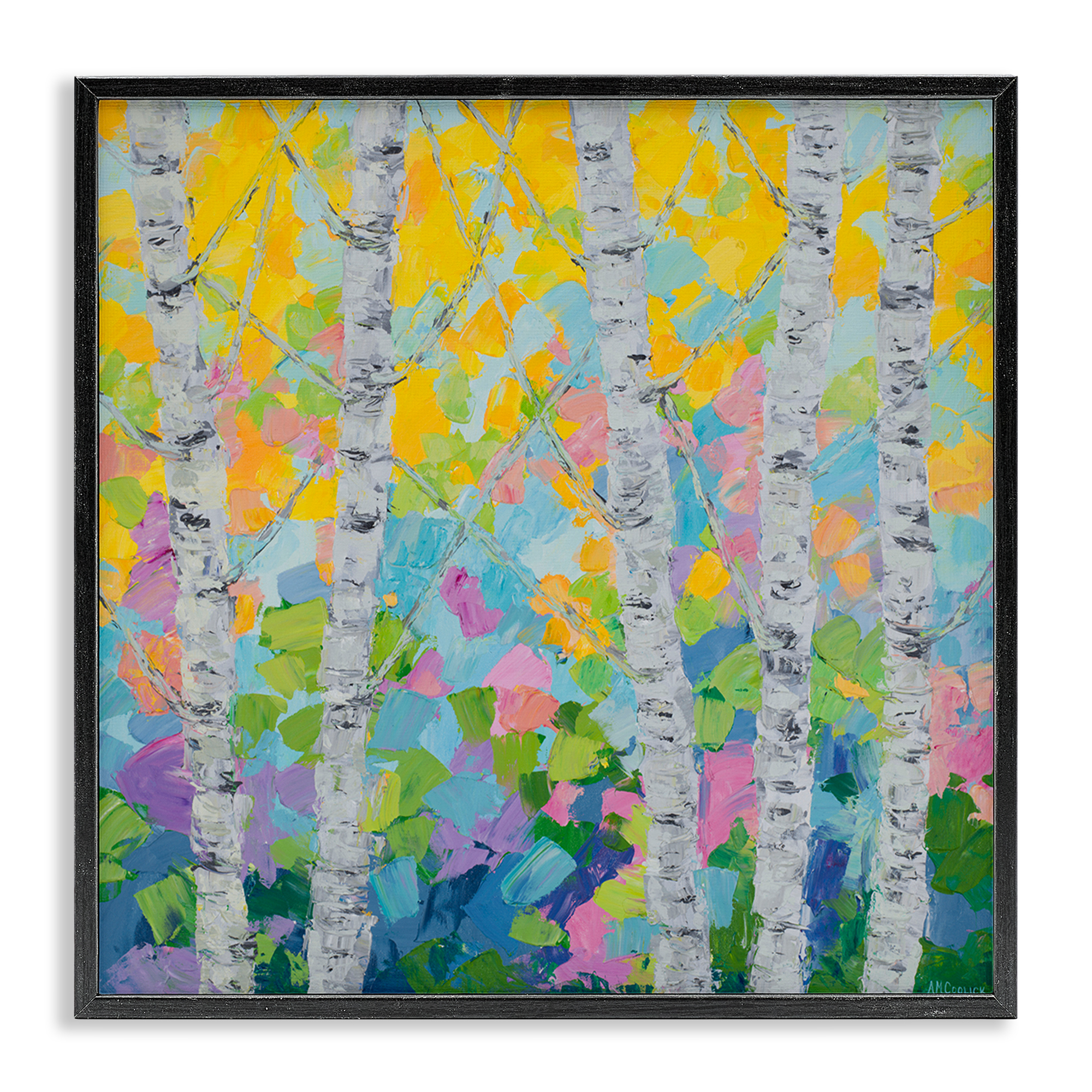 Stupell Industries Dancing Birch Tree Forest Landscape & Nature Painting Black Framed Art Print Wall Art, 24 x 24