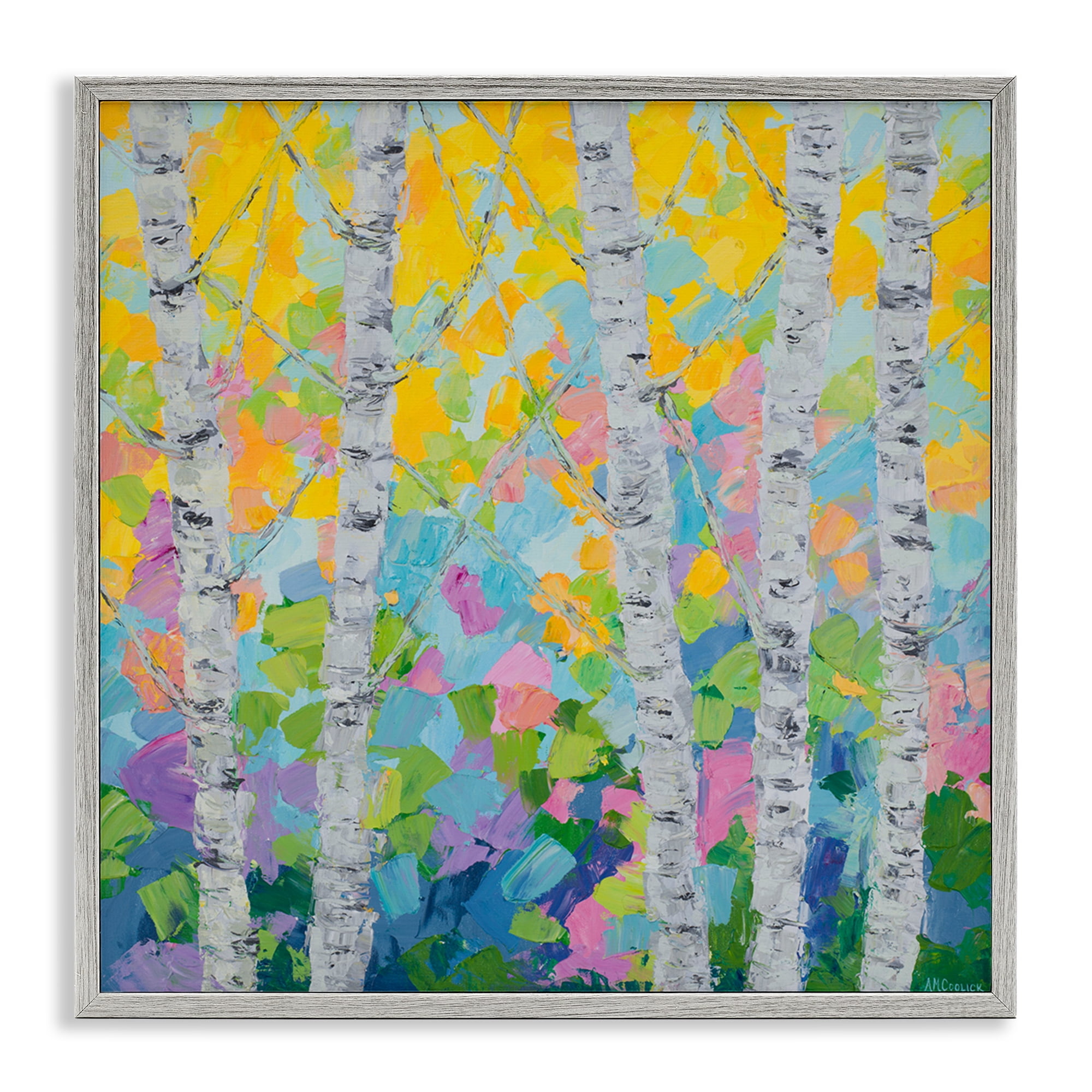 Stupell Industries Dancing Birch Tree Forest Landscape & Nature Painting Gray Framed Art Print Wall Art, 17 x 17