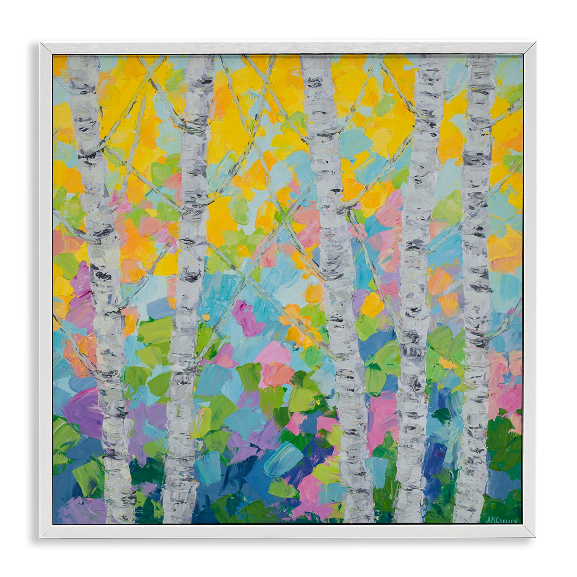 Stupell Industries Dancing Birch Tree Forest Landscape & Nature Painting White Framed Art Print Wall Art, 17 x 17