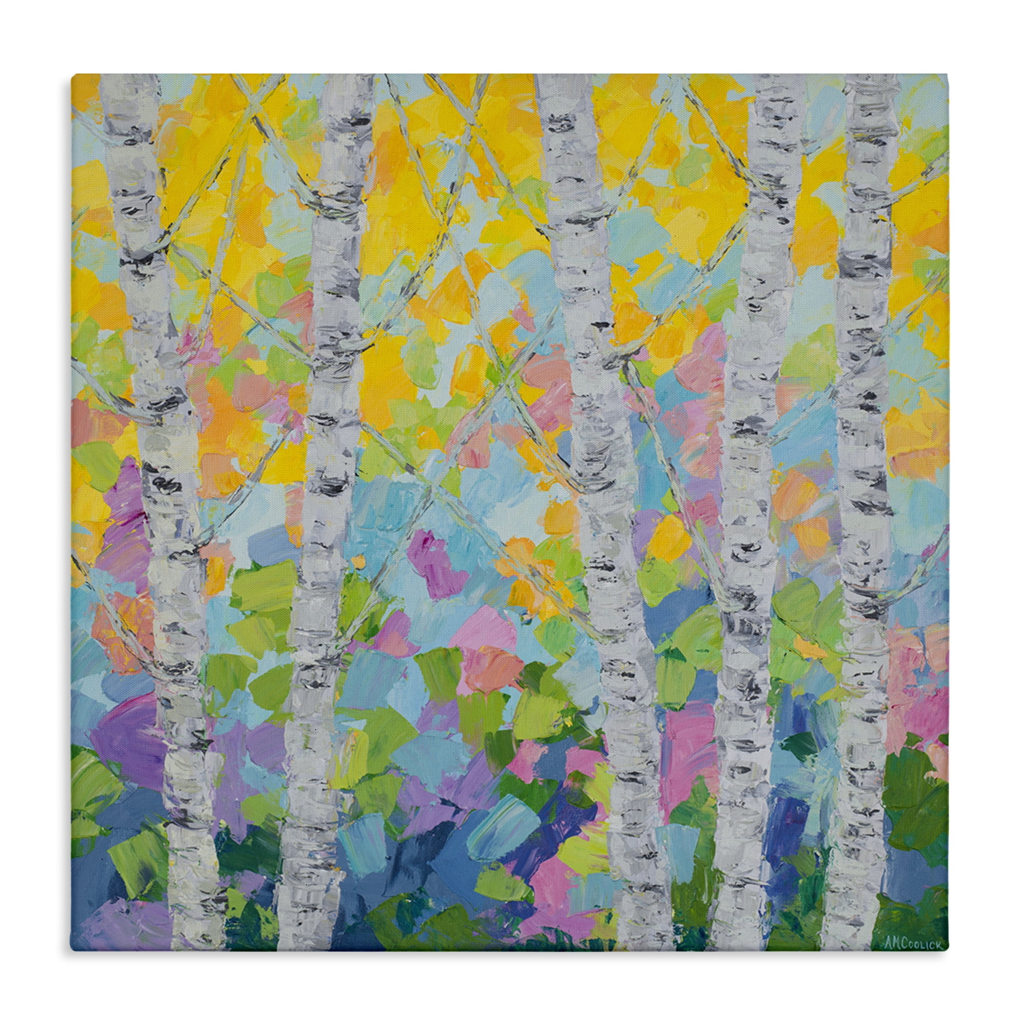 Stupell Industries Dancing Birch Tree Forest Landscape & Nature Painting Wrapped Canvas Art Print Wall Art, 24 x 24