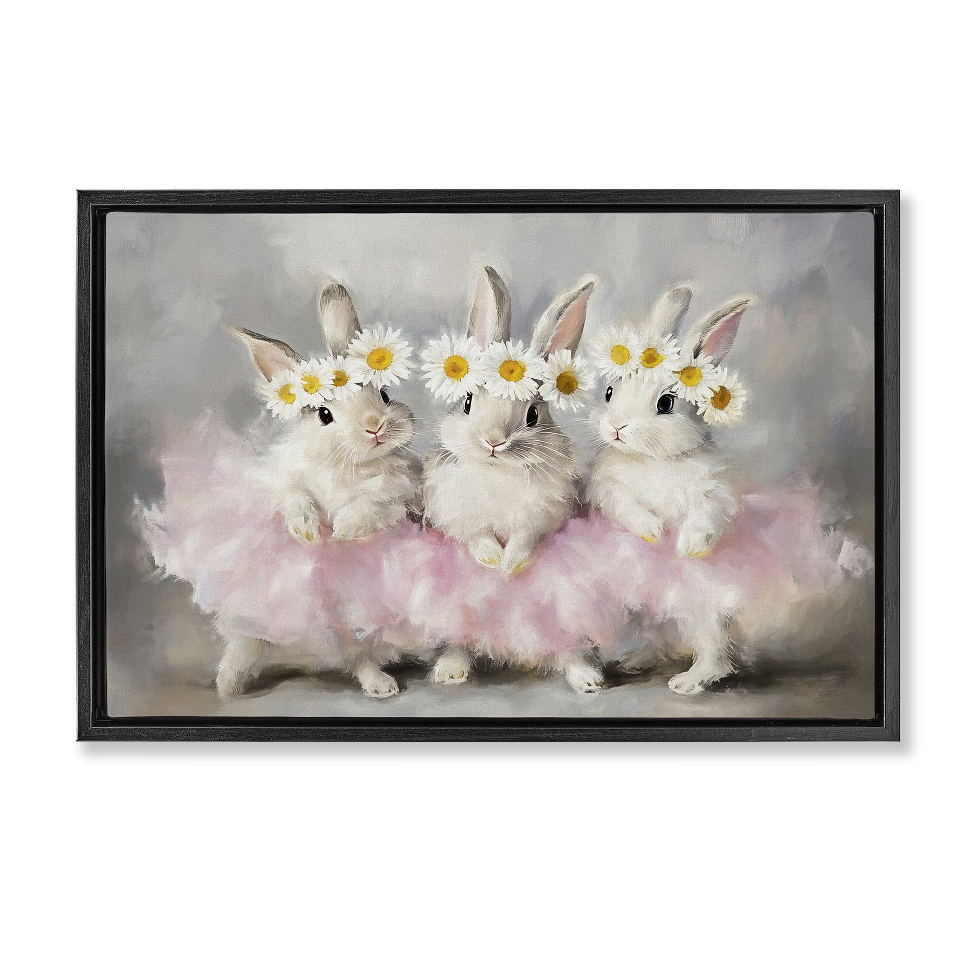 Stupell Industries Dancing Bunnies in Tutus Black Framed Floater Canvas Wall Art, design by Tina LeCour