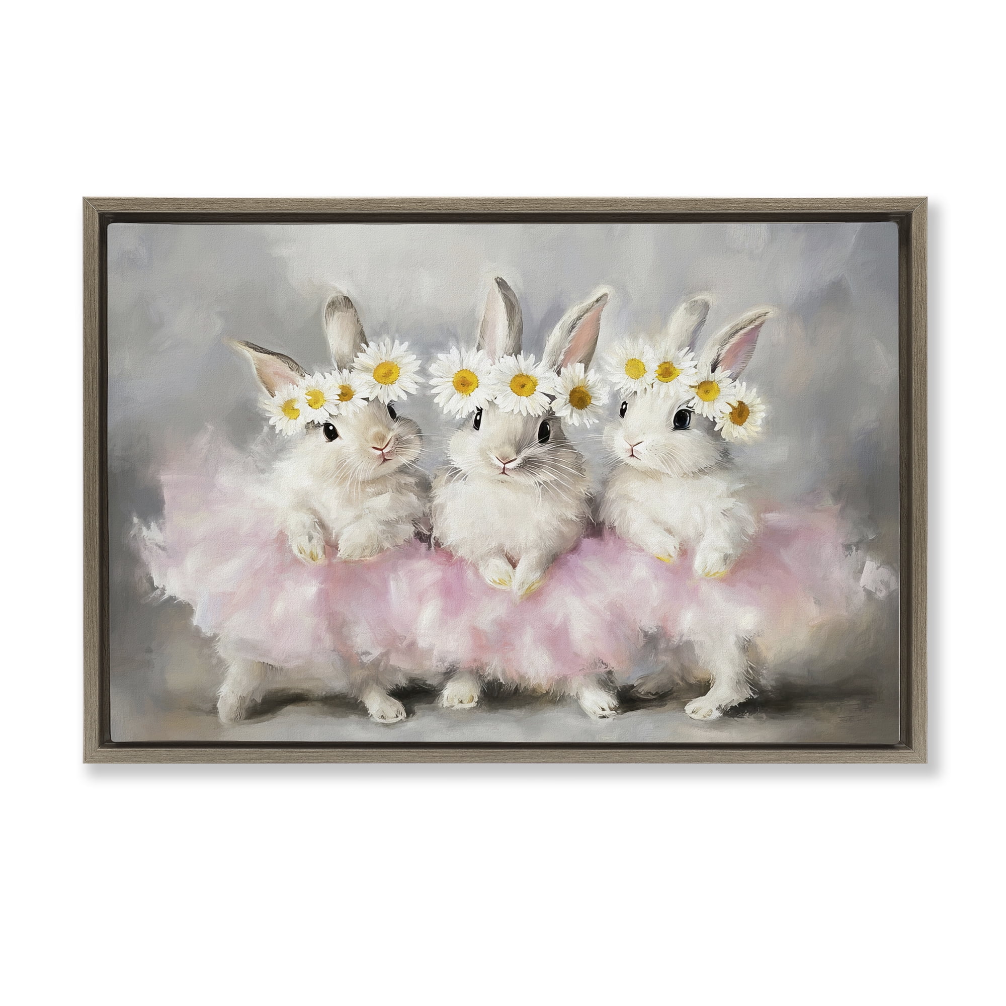 Stupell Industries Dancing Bunnies in Tutus Brown Framed Floater Canvas Wall Art, design by Tina LeCour