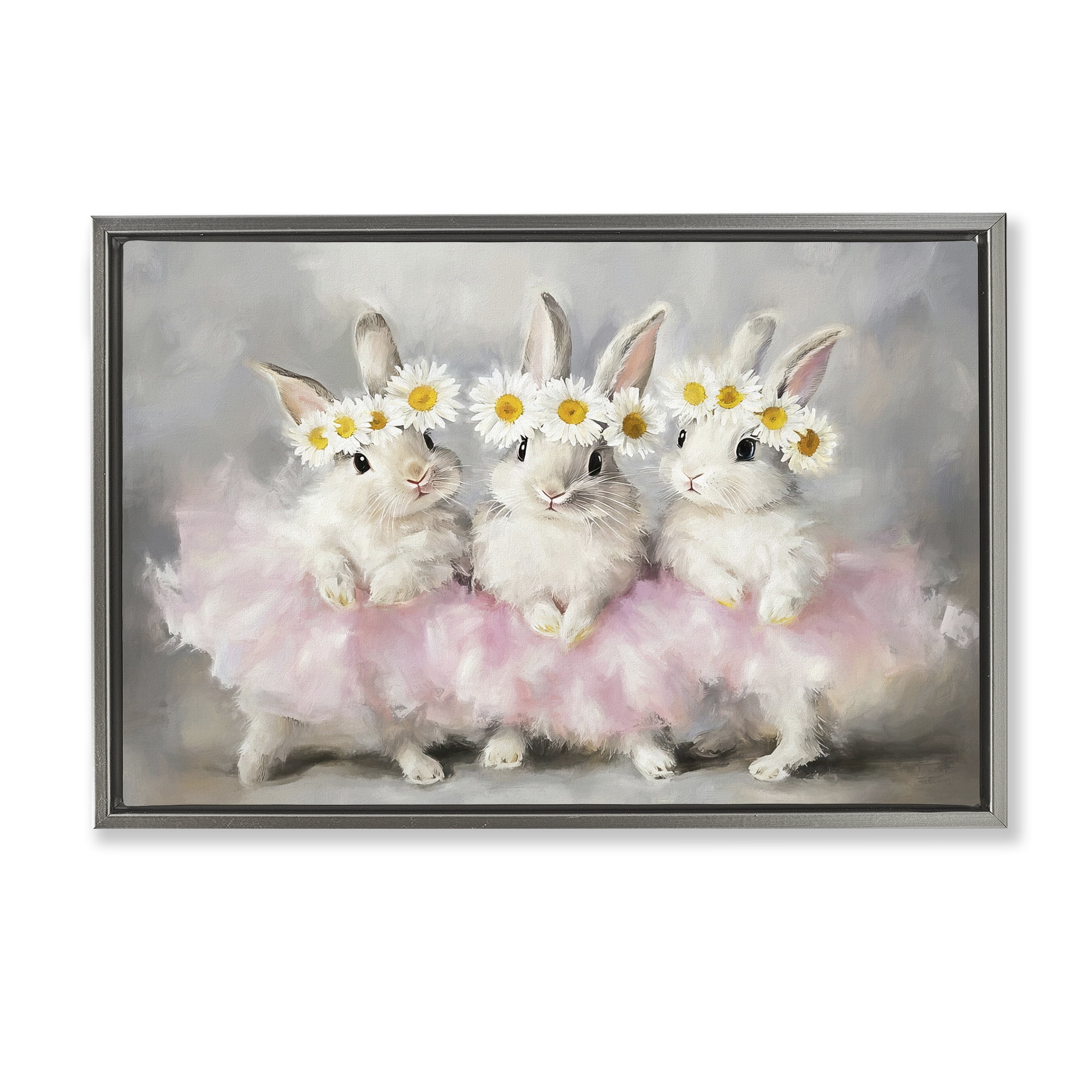 Stupell Industries Dancing Bunnies in Tutus Gray Framed Floater Canvas Wall Art, design by Tina LeCour