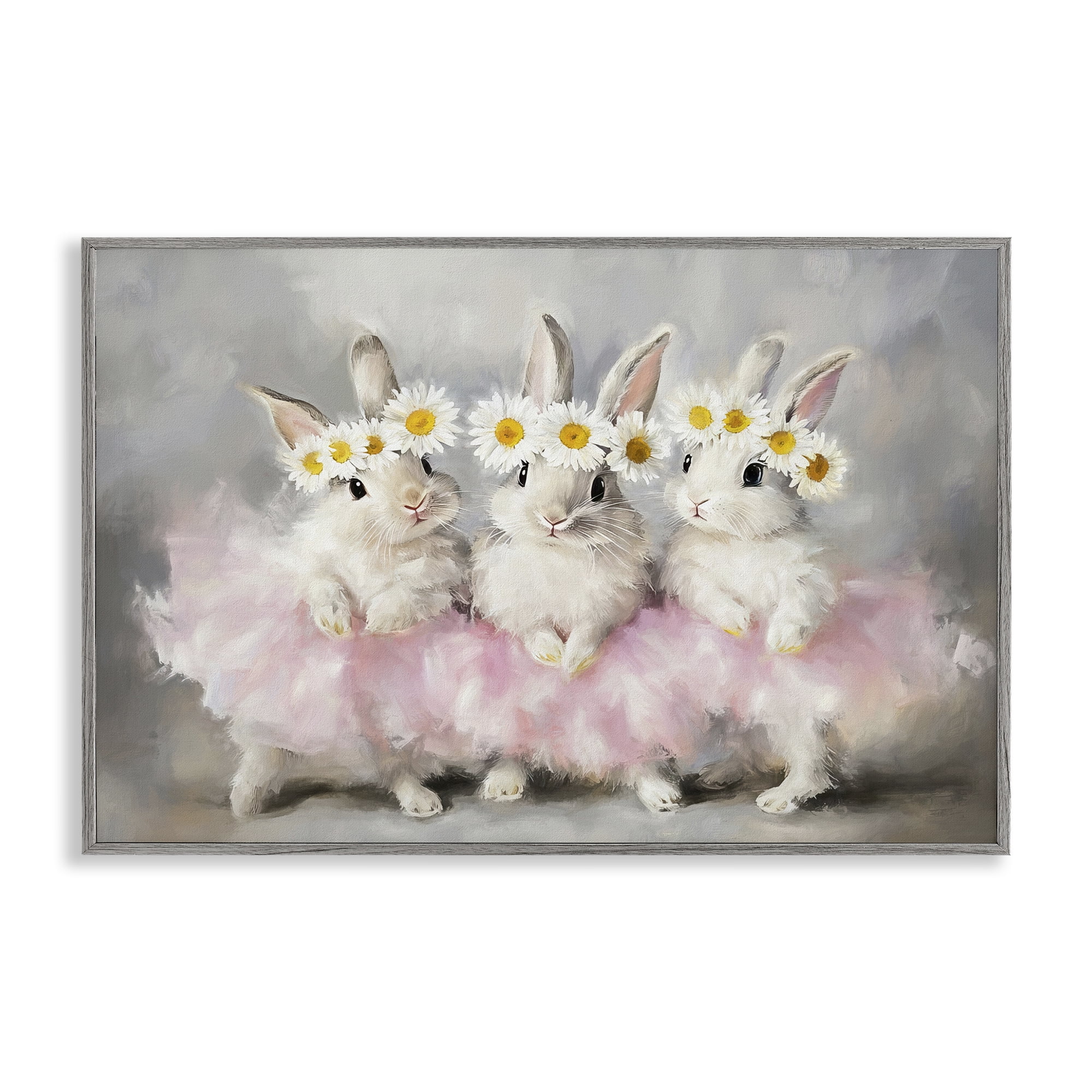 Stupell Industries Dancing Bunnies in Tutus Gray Framed Giclee Art, design by Tina LeCour