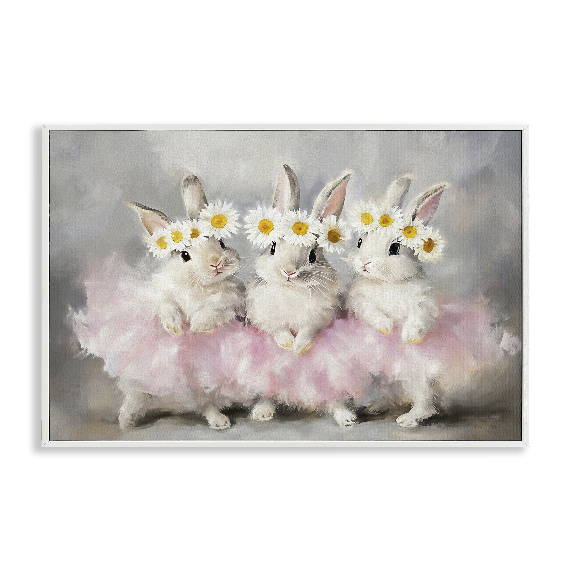 Stupell Industries Dancing Bunnies in Tutus White Framed Giclee Art, design by Tina LeCour