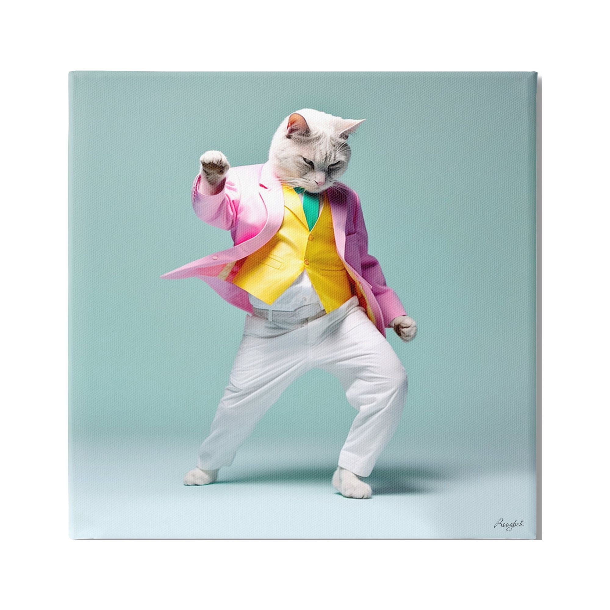 Stupell Industries Dancing Cat Portrait Animals & Insects Painting Gallery Wrapped Canvas Art Print Wall Art, 36 x 36