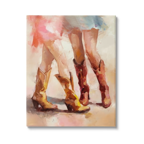 Stupell Industries Dancing Cowgirl Boots Abstract Painting Gallery Wrapped Canvas Art Print Wall Art, 36 x 48