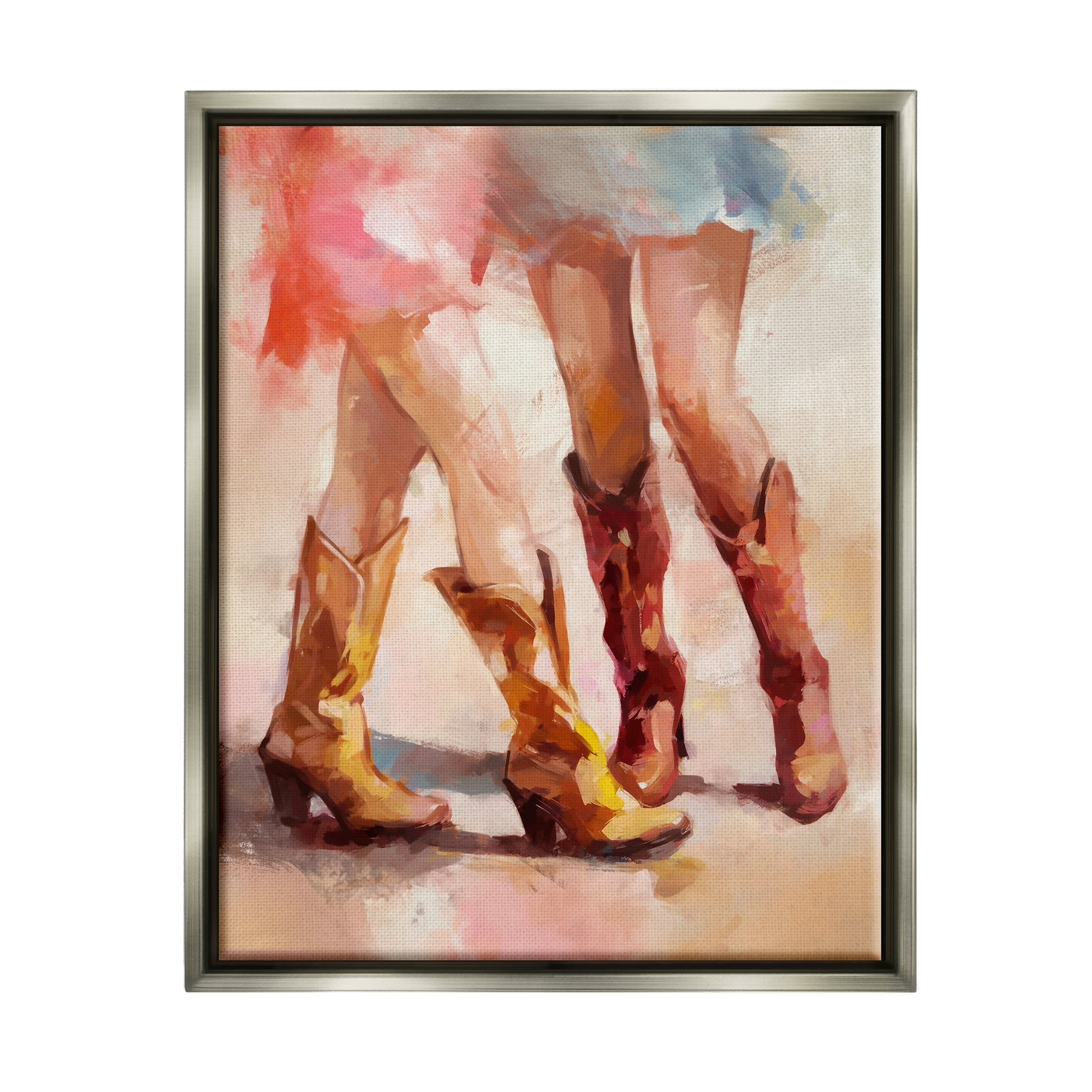 Stupell Industries Dancing Cowgirl Boots Abstract Painting Gray Floater Framed Canvas Art Print Wall Art, 25 x 31