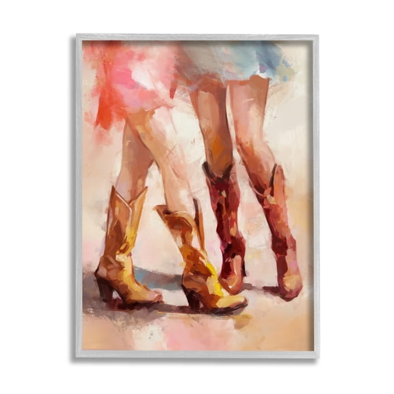 Stupell Industries Dancing Cowgirl Boots Abstract Painting Gray Framed Art Print Wall Art, 11 x 14