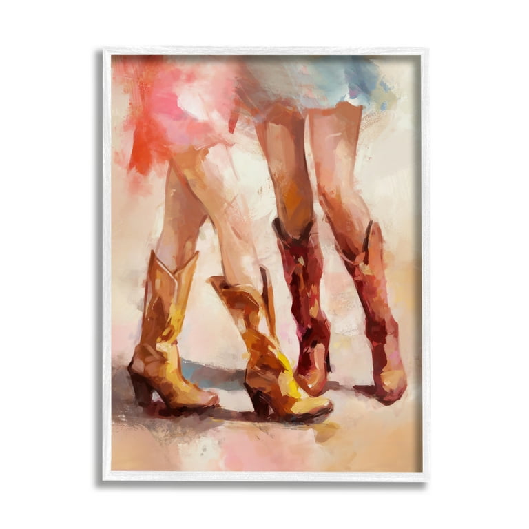 Stupell Industries Dancing Cowgirl Boots Abstract Art White Framed