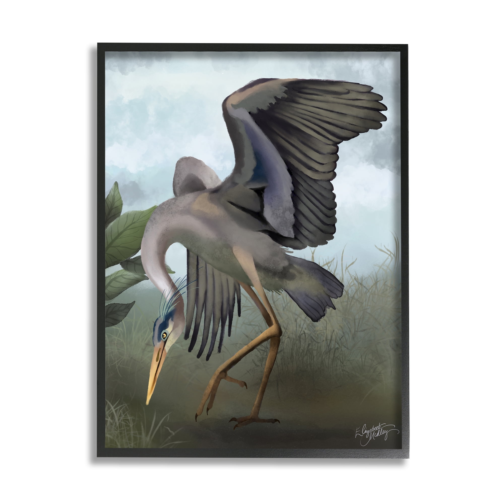 Stupell Industries Dancing Crane Portrait Animals & Insects Painting Black Framed Art Print Wall Art, 24 x 30