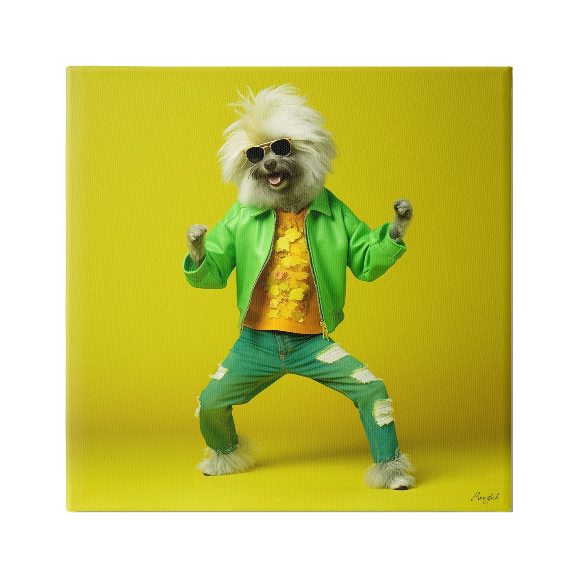 Stupell Industries Dancing Dog in Green Animals & Insects Painting Gallery Wrapped Canvas Art Print Wall Art, 36 x 36