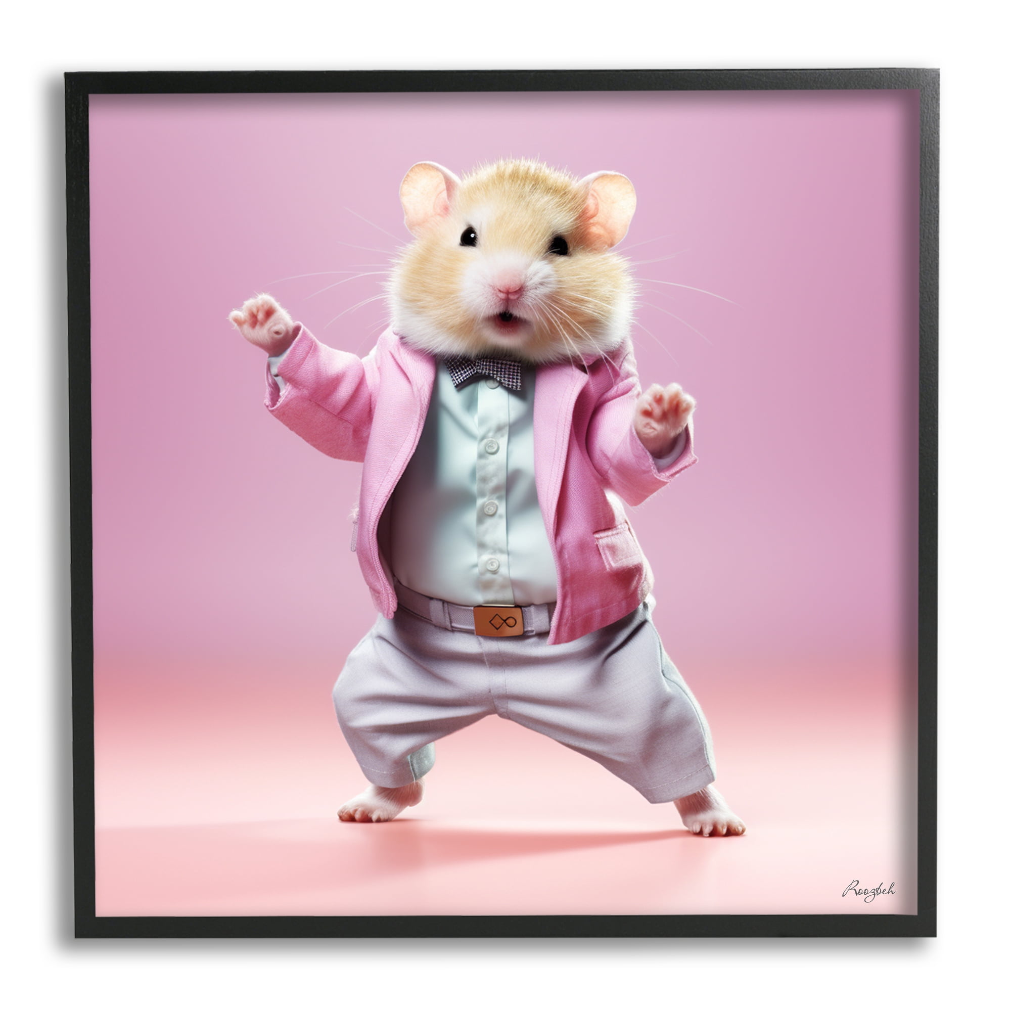 Stupell Industries Dancing Hamster Portrait Animals & Insects Painting Black Framed Art Print Wall Art, 17 x 17