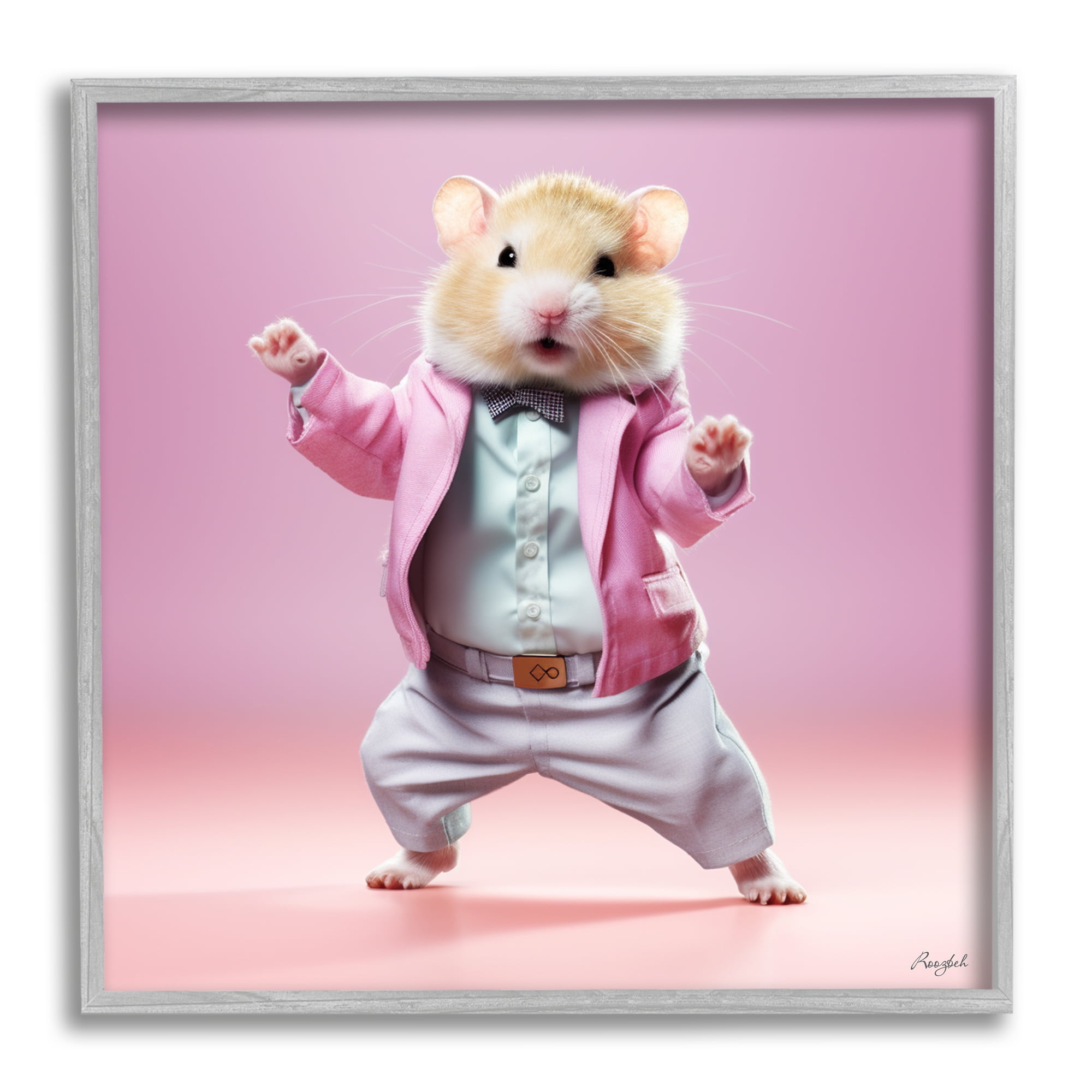 Stupell Industries Dancing Hamster Portrait Animals & Insects Painting Gray Framed Art Print Wall Art, 12 x 12