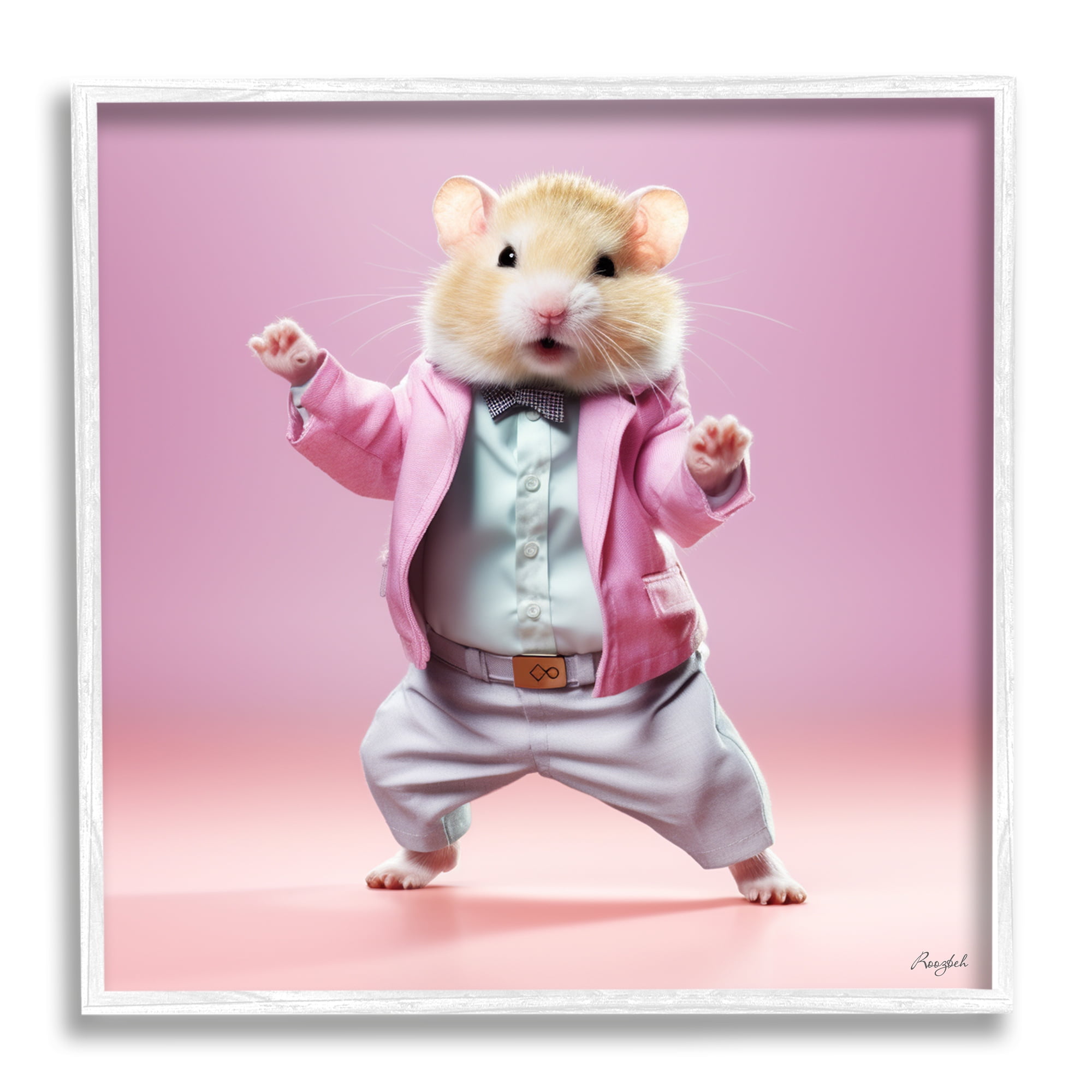 Stupell Industries Dancing Hamster Portrait Animals & Insects Painting White Framed Art Print Wall Art, 24 x 24