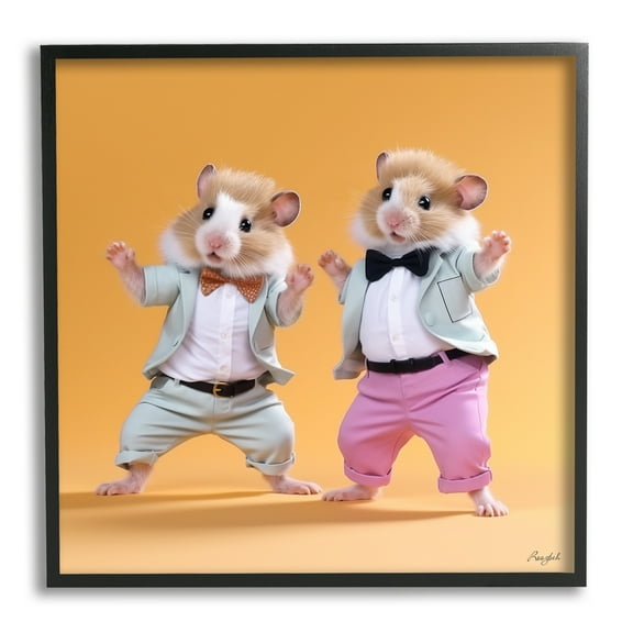 Stupell Industries Dancing Hamsters Duo Animals & Insects Painting Black Framed Art Print Wall Art, 12 x 12