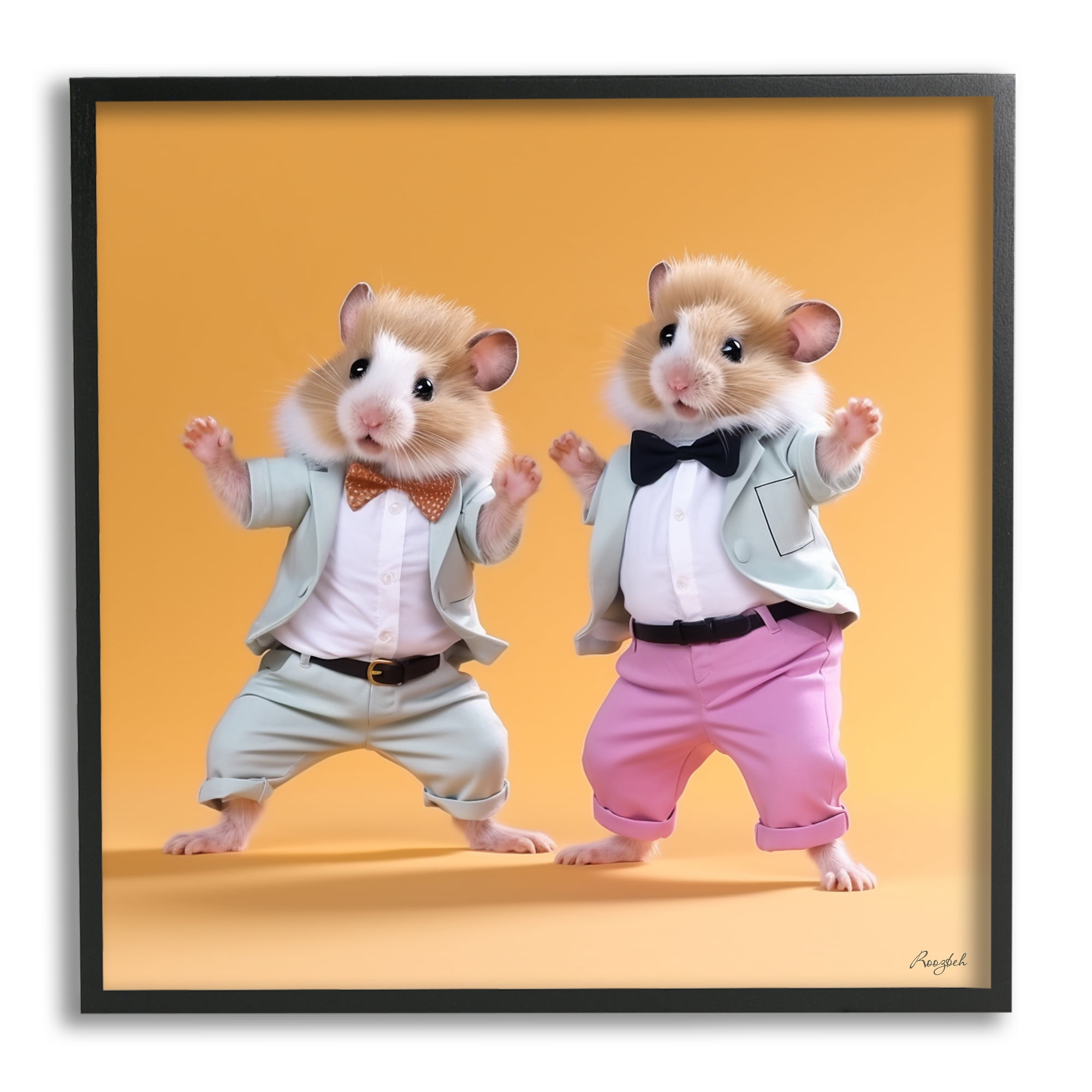 Stupell Industries Dancing Hamsters Duo Animals & Insects Painting Black Framed Art Print Wall Art, 24 x 24