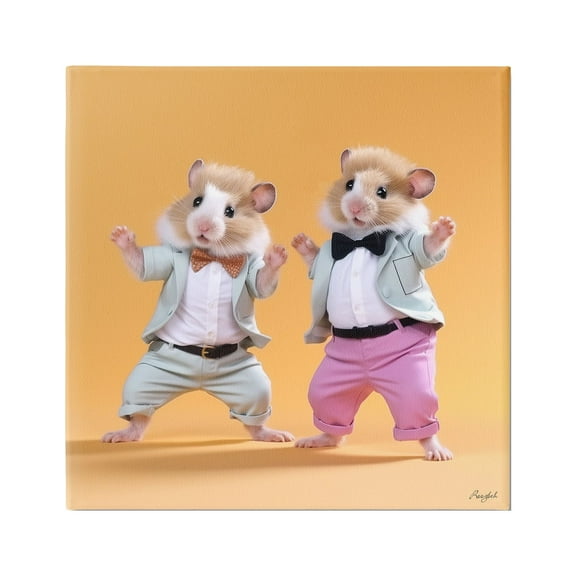 Stupell Industries Dancing Hamsters Duo Animals & Insects Painting Gallery Wrapped Canvas Art Print Wall Art, 17 x 17